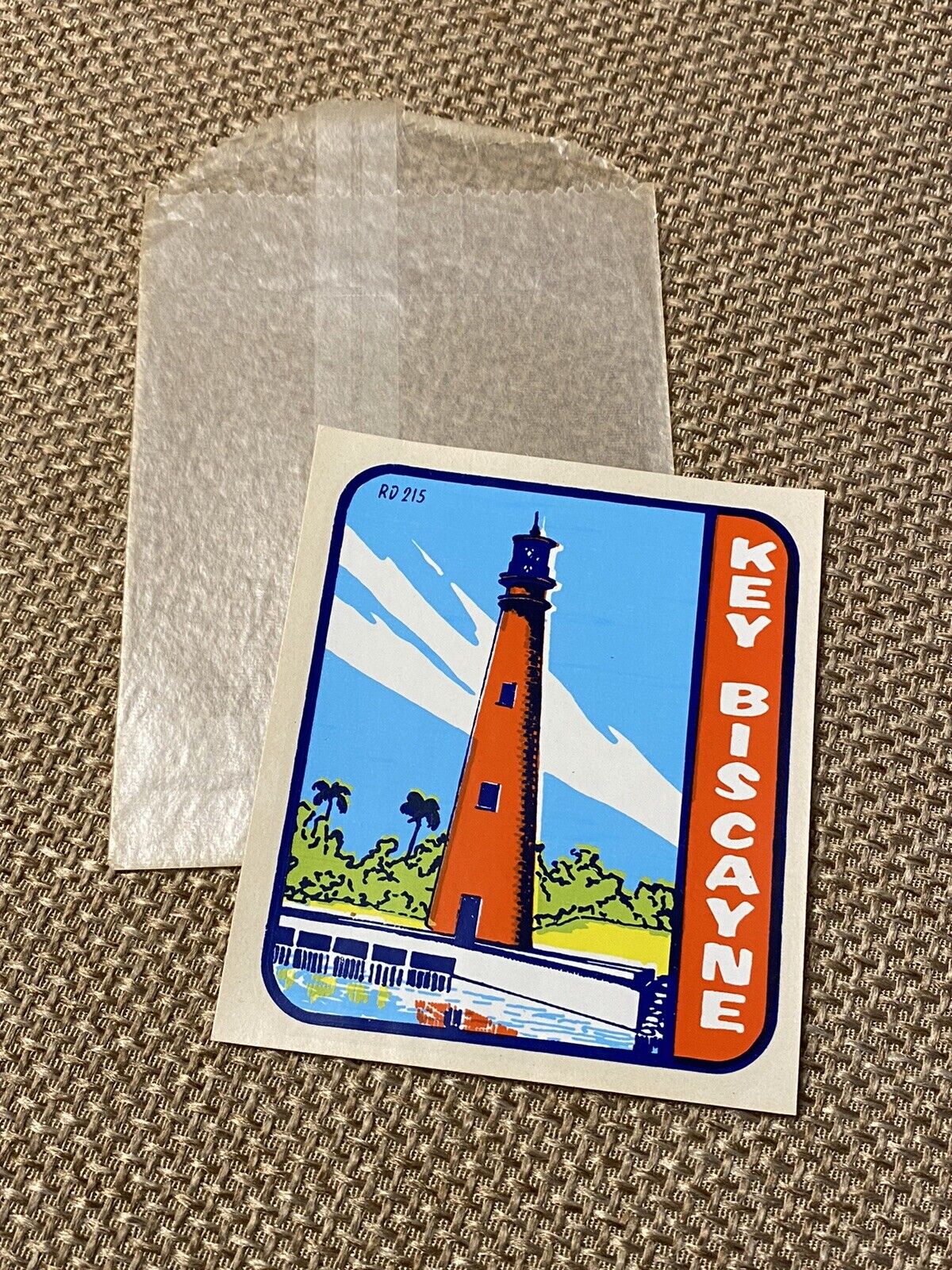 Vintage Decal Key Biscayne Florida Lighthouse ORIGINAL Luggage Label RD215
