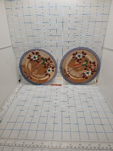 VTG Japanese Lustre Ware Porcelain Luncheon Plates Set Of 2 Birds Flowers 