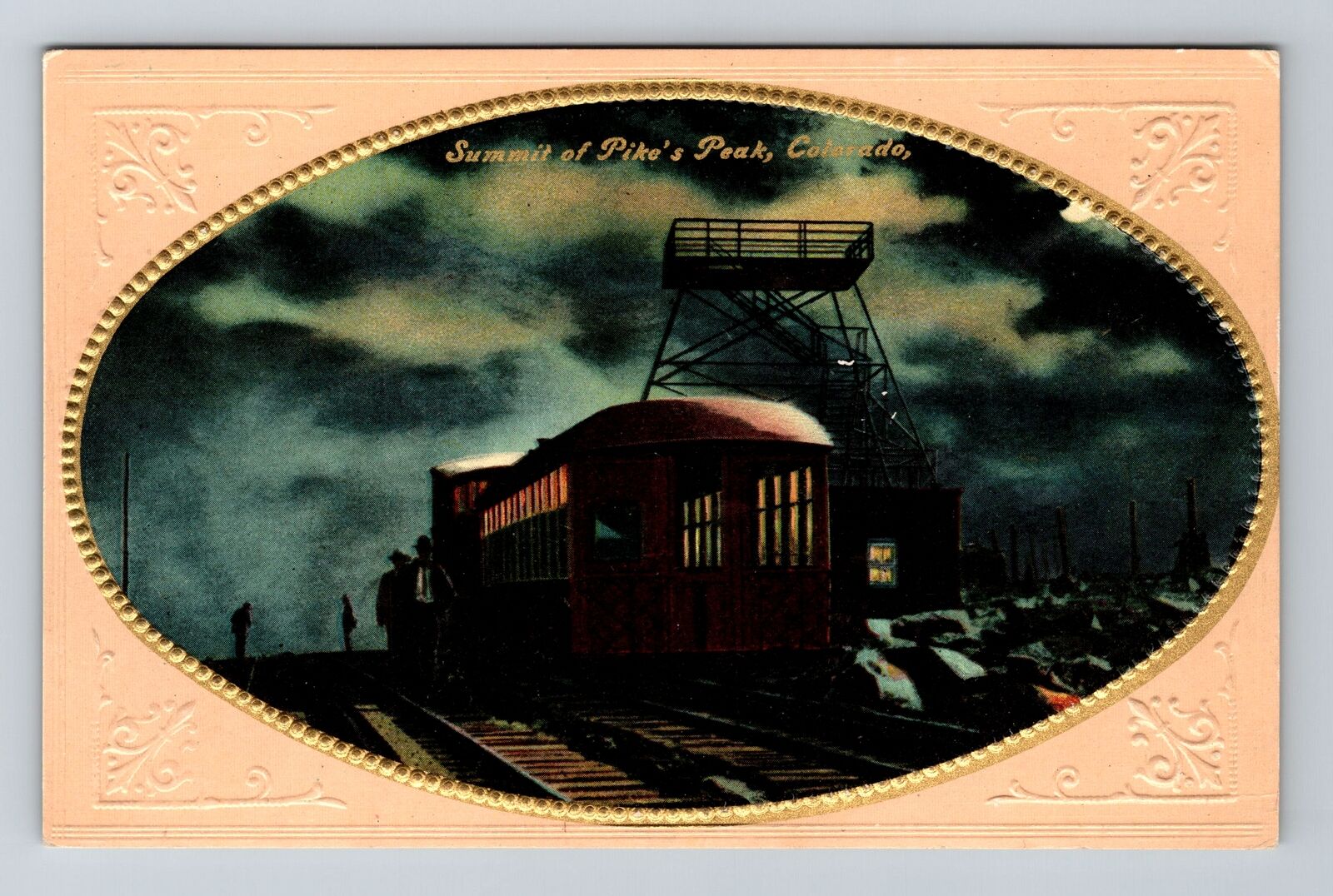 Pike's Peak CO-Colorado, Summit of Pike's Peak and Train, Vintage Postcard