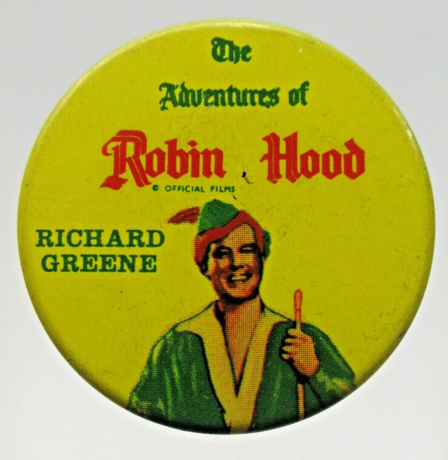rare 1950\'s ADVENTURES OF ROBIN HOOD Richard Greene TV Show pinback button fb