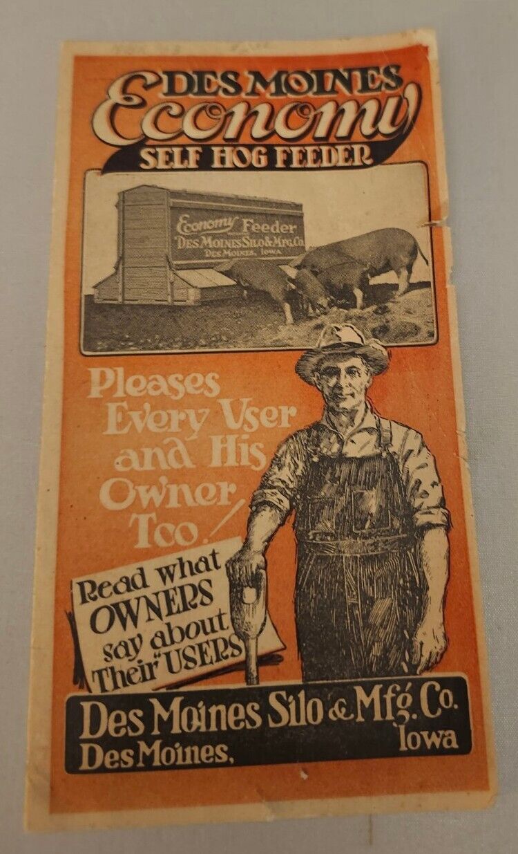 1920\'s Era Des Moines Economy Hog Feeder Brochure Iowa Graphic