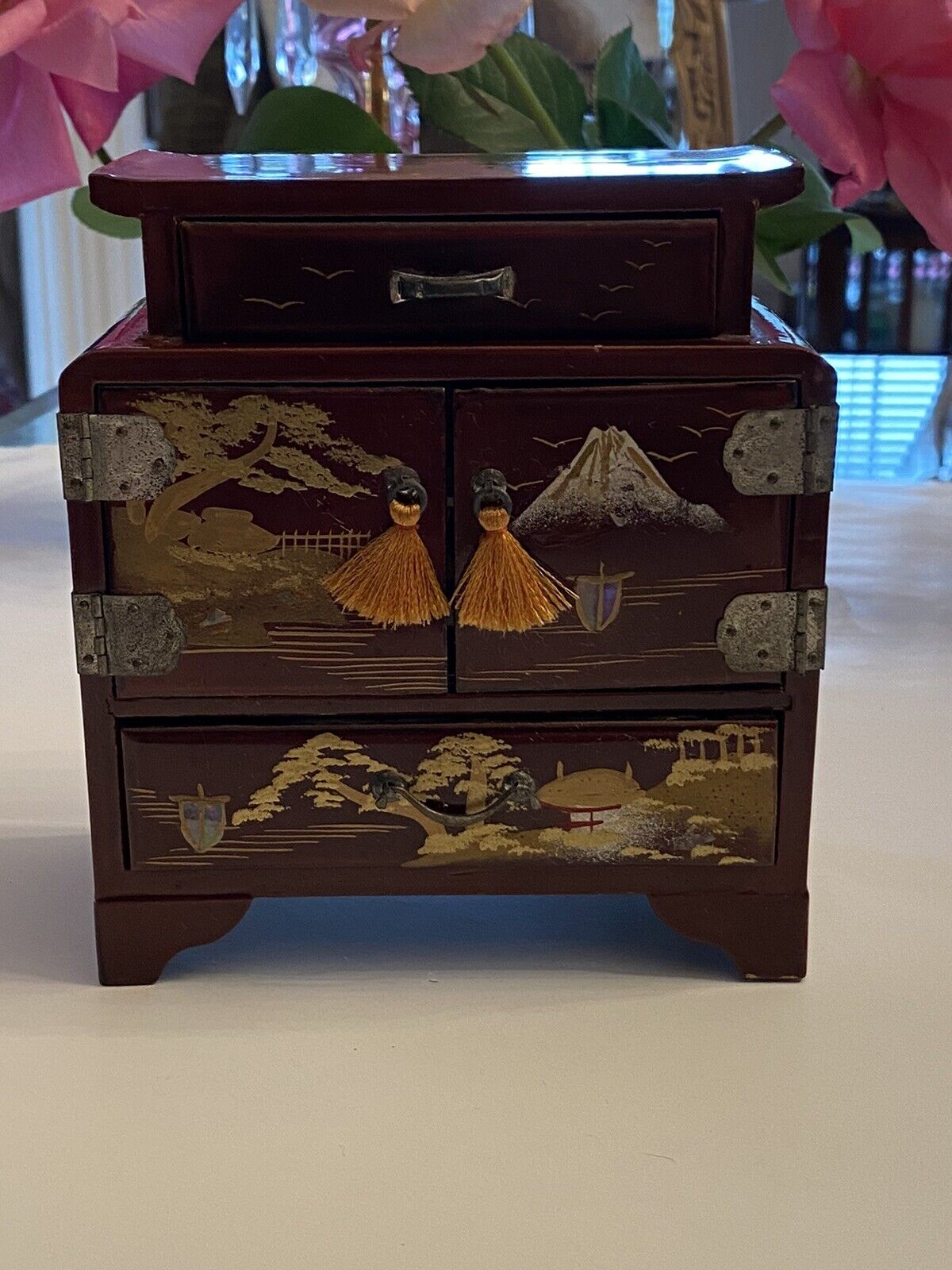 Vintage Oriental Rosewood Jewelry Box