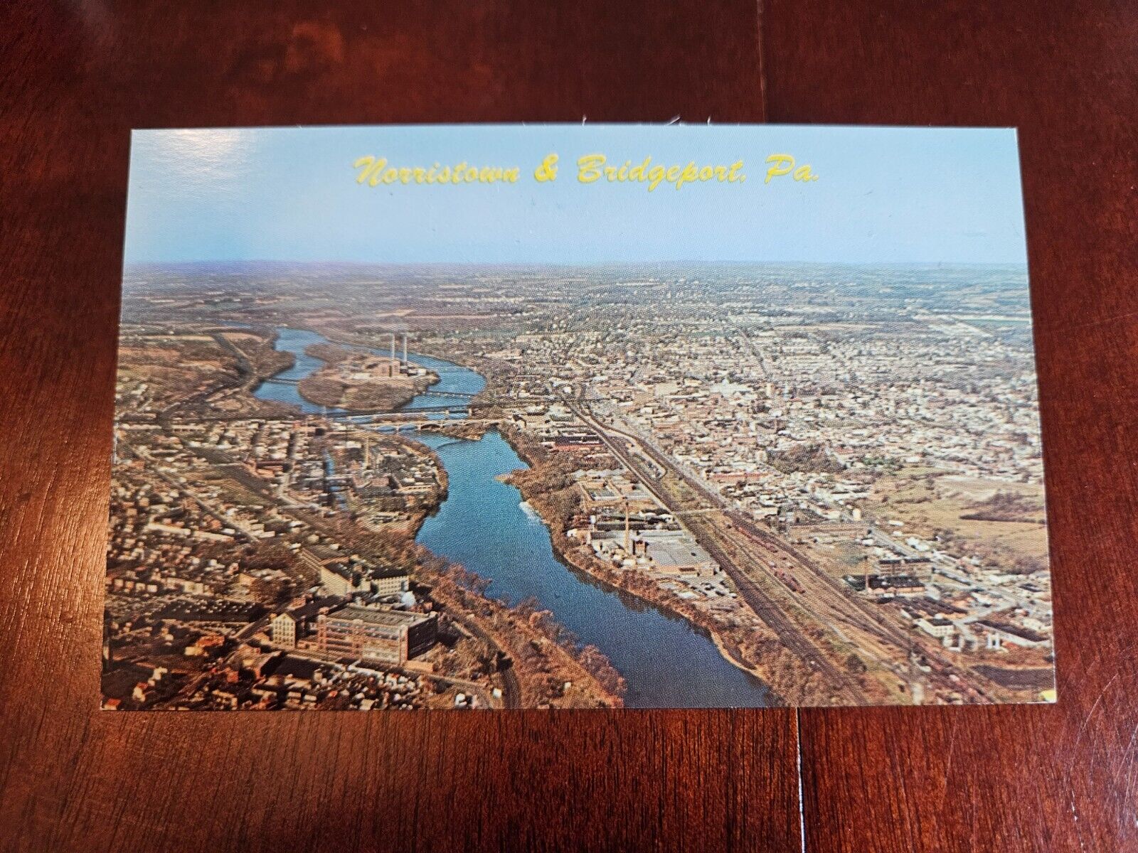 Postcard PA Pennsylvania Norristown Bridgeport Low Birds Eye Aerial View