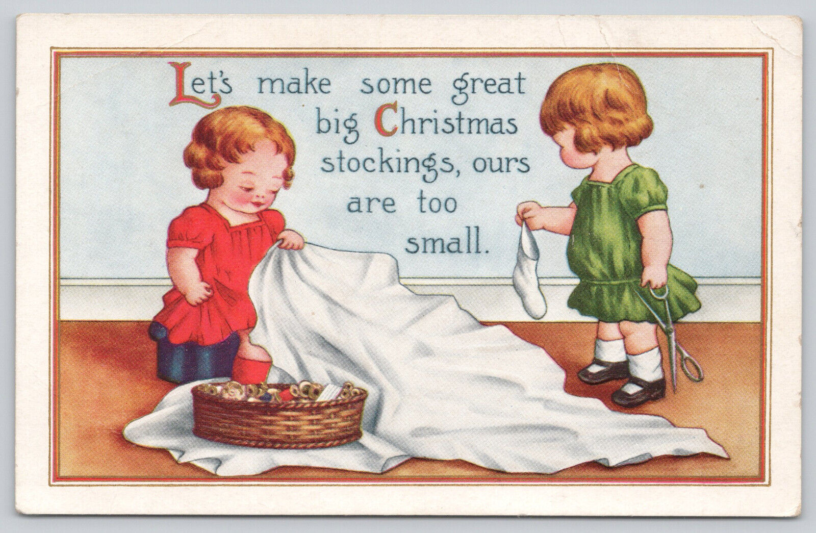 Victorian Christmas Postcard  1916 Embossed Cute Children Stockings WB (873)