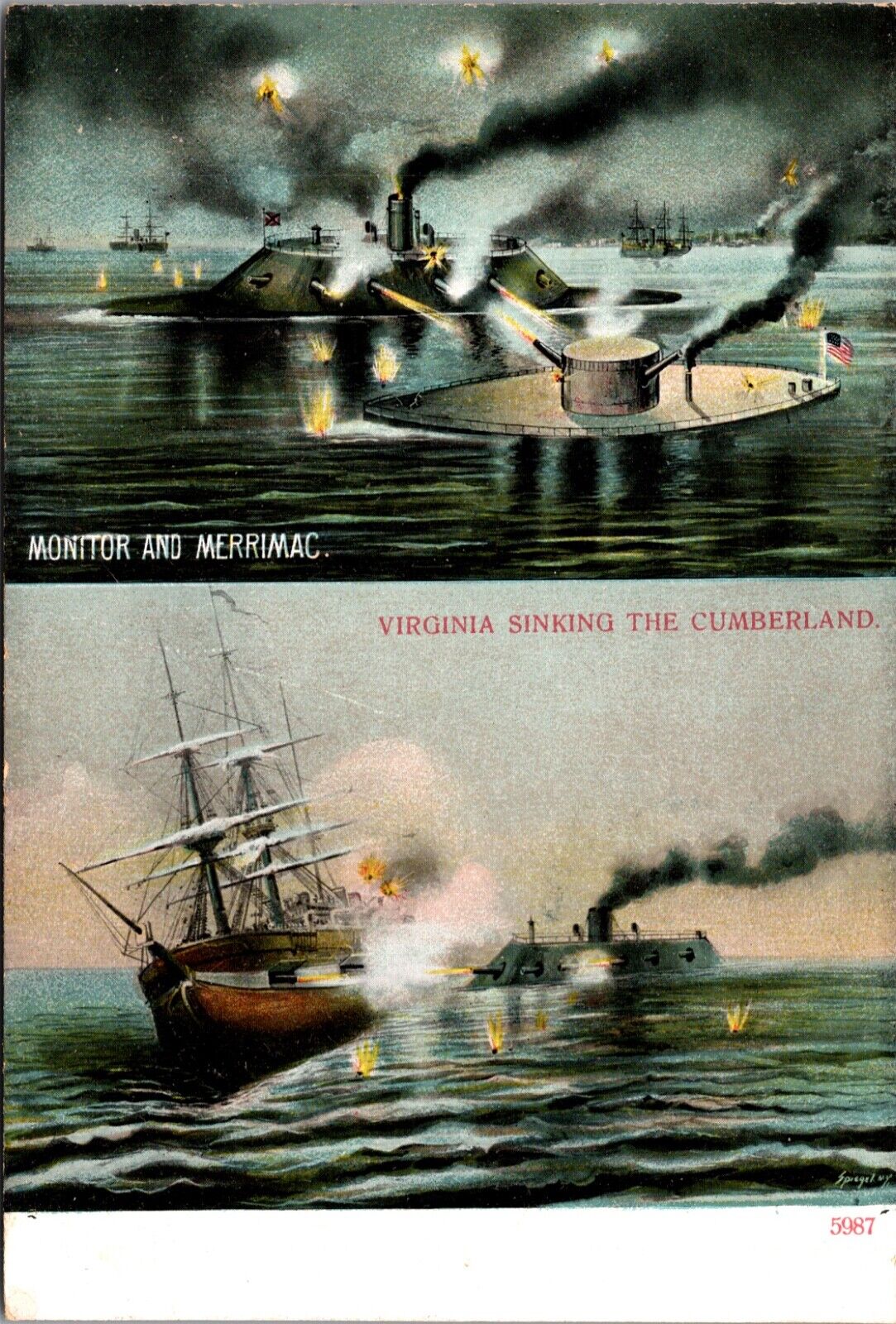 PC Monitor and Merrimac and Virginia Sinking The Cumberland Military Battles