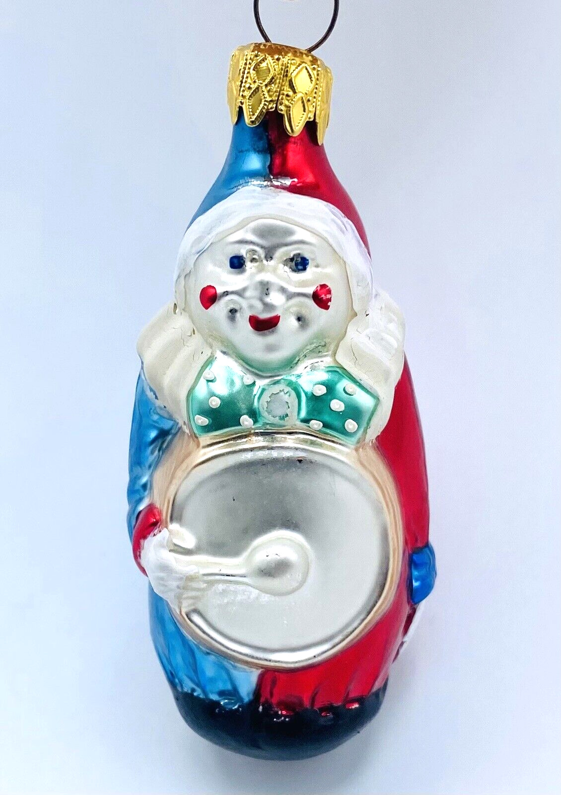 Vintage Clown with Drum Blown Glass Christmas Ornament Red Blue 3.5” Germany