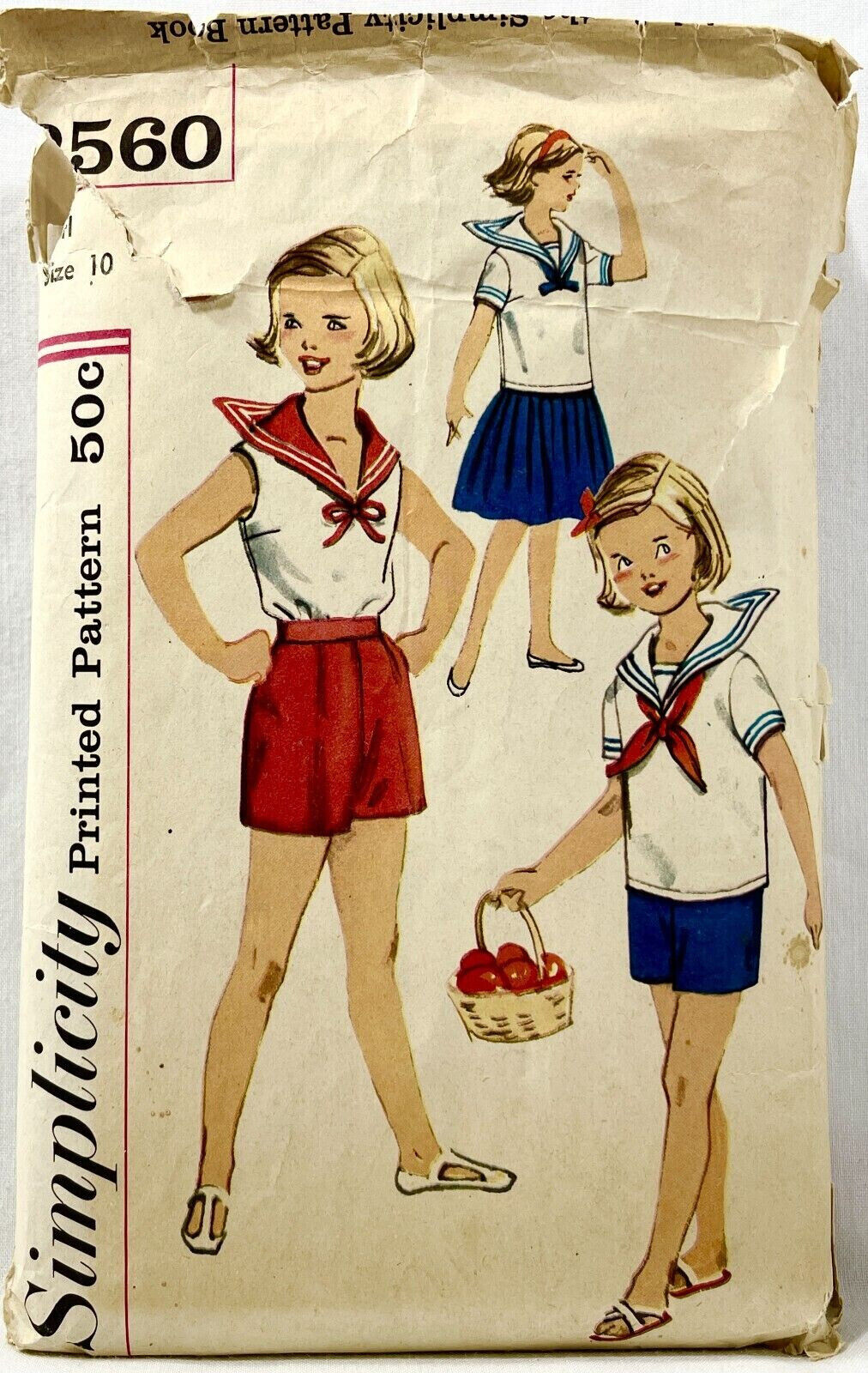 1958 Simplicity Sewing Pattern 2560 Girls Middy Blouse Vestee Shorts Skirt 12526