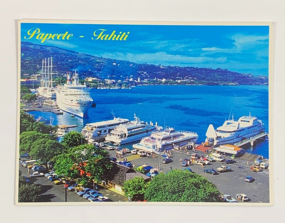 Aerial View Papeete Ferry Slips Tahiti French Polynesia Postcard Posted 2006