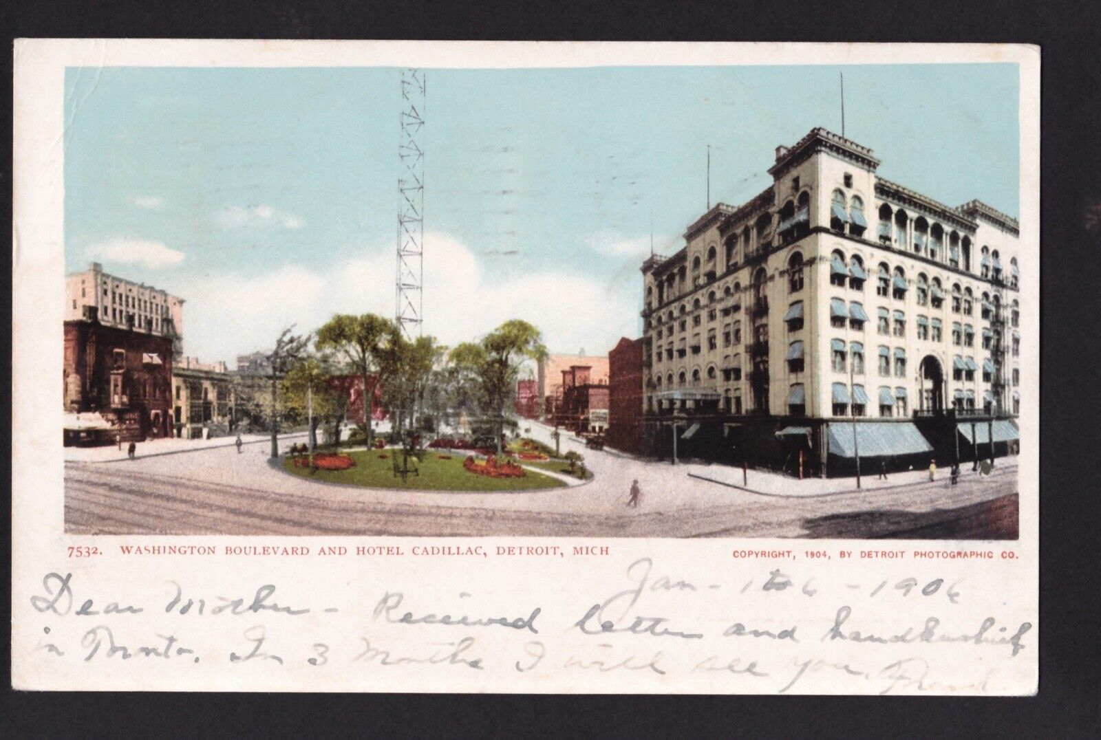 c1906 Washington Blvd. & Hotel Cadillac Detroit Michigan postcard