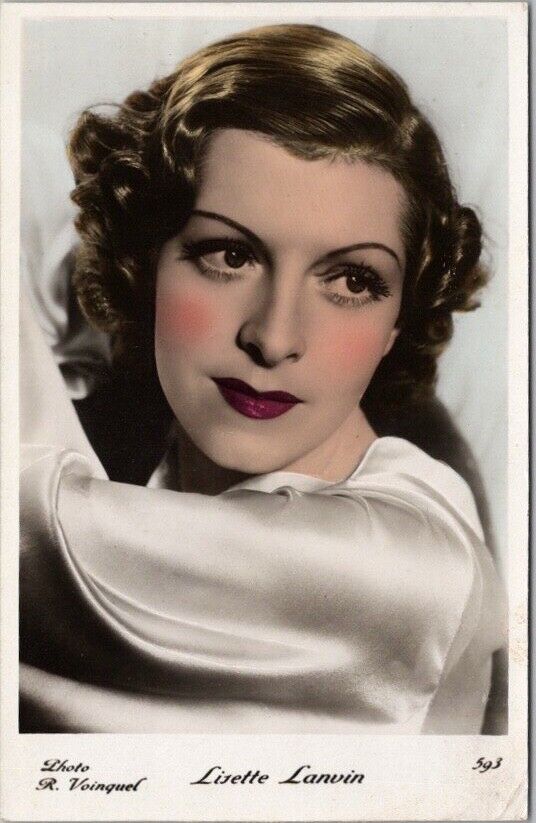 c1920s LIZETTE LANVIN RPPC Postcard French Film Actress / Colored Real Photo