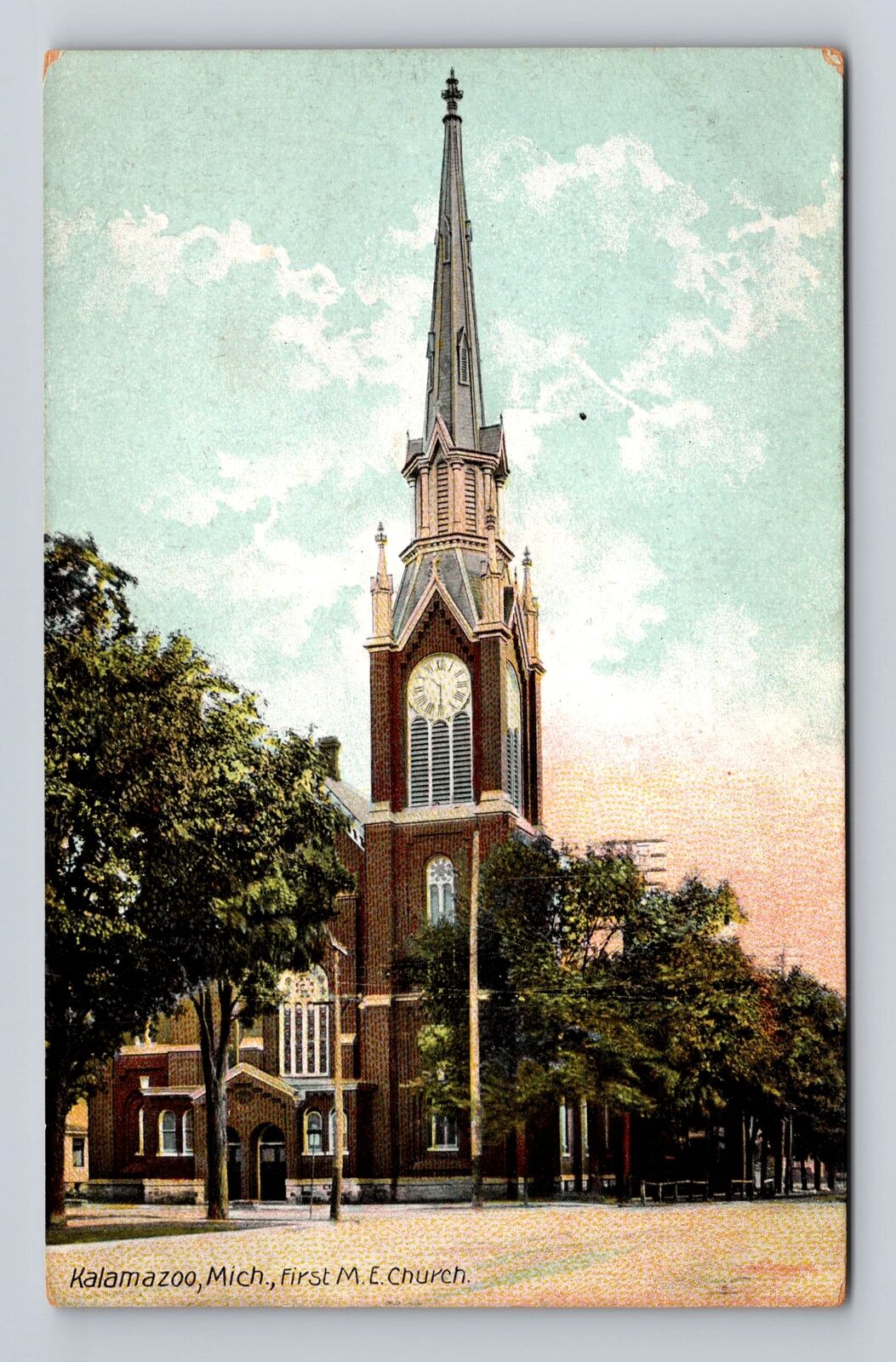 Kalamazoo MI-Michigan, First M.E. Church, Antique Vintage Souvenir Postcard