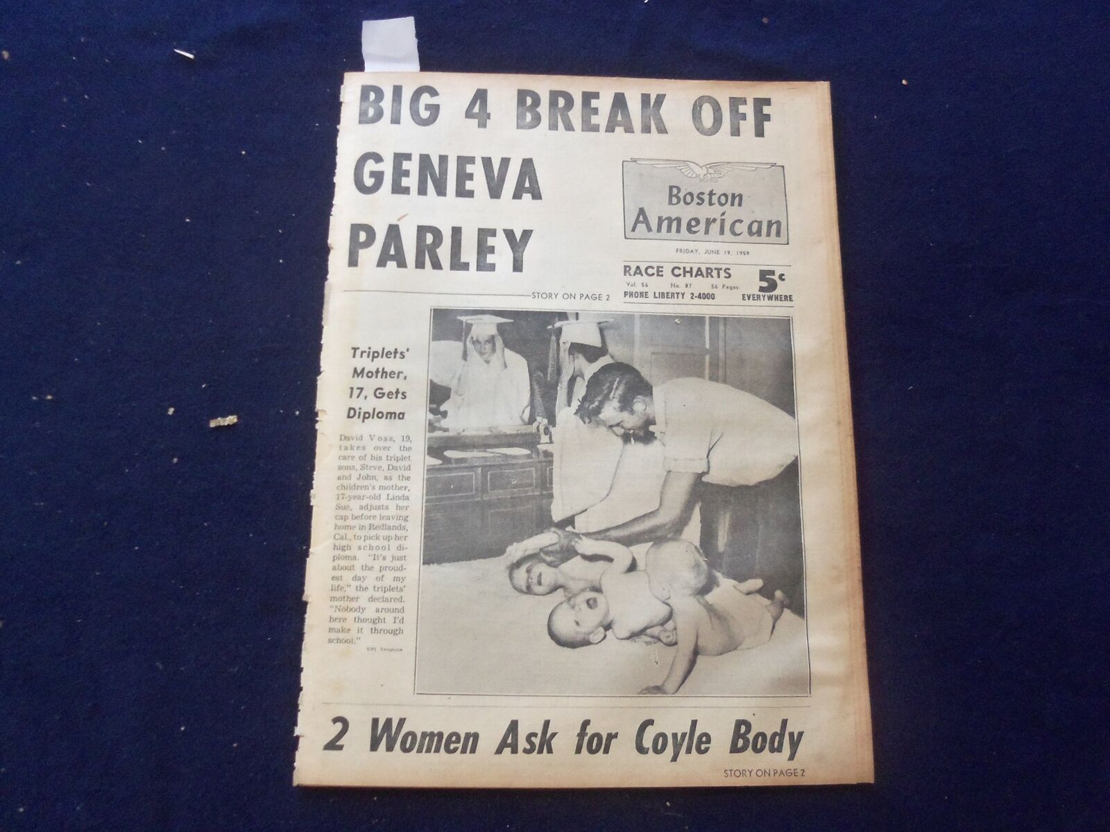 1959 JUNE 19 BOSTON AMERICAN NEWSPAPER - MICKEY MANTLE ARTICLE & PHOTO - NP 6237