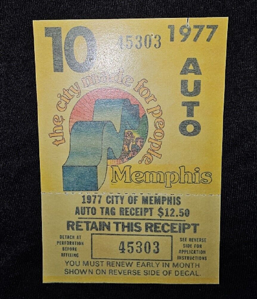 Vintage Unused October 1977 Memphis Tennessee Window Decal Registration Sticker