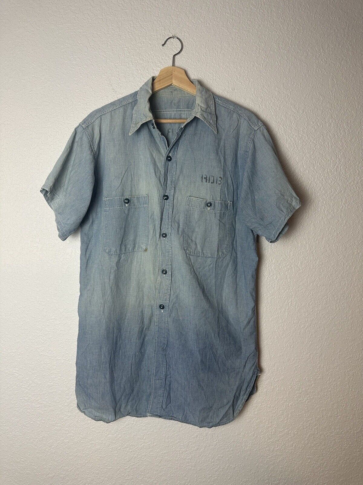 Vintage 40s WW2 USN Denim Chambray Short Sleeve Shirt