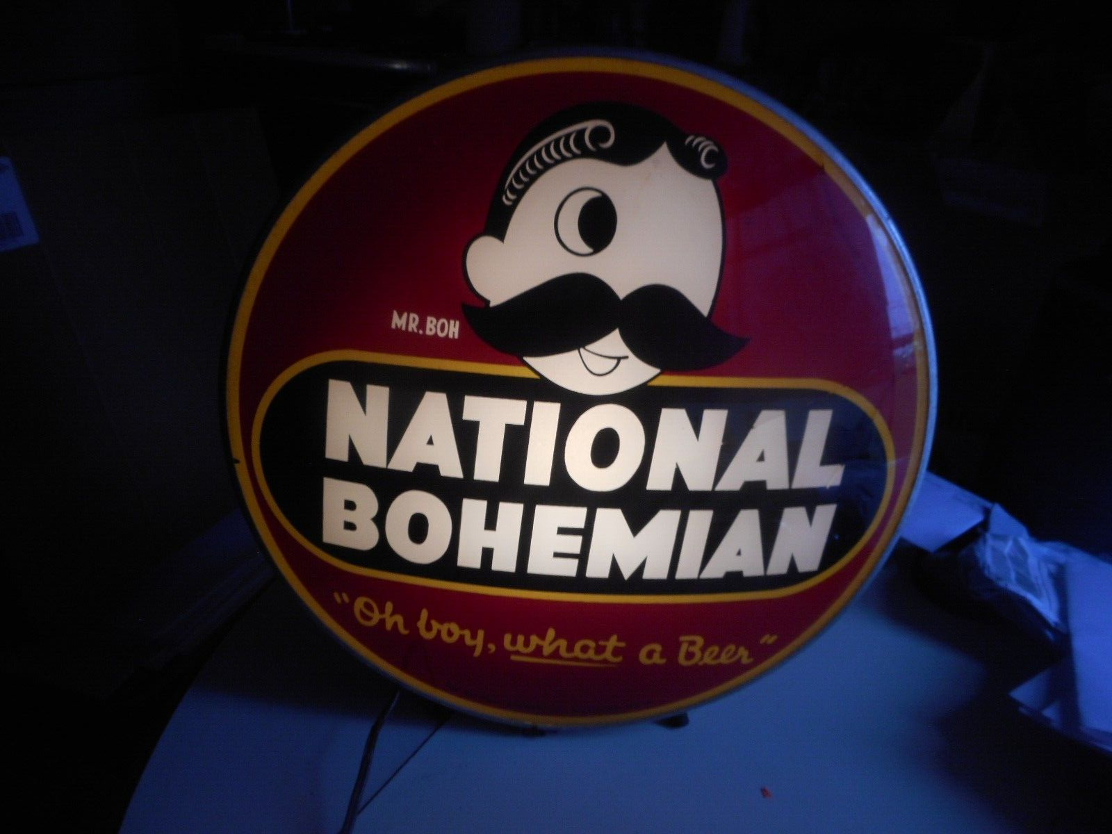 Extremely Rare C.1950 National Bohemain reverse painted Light-up Sign