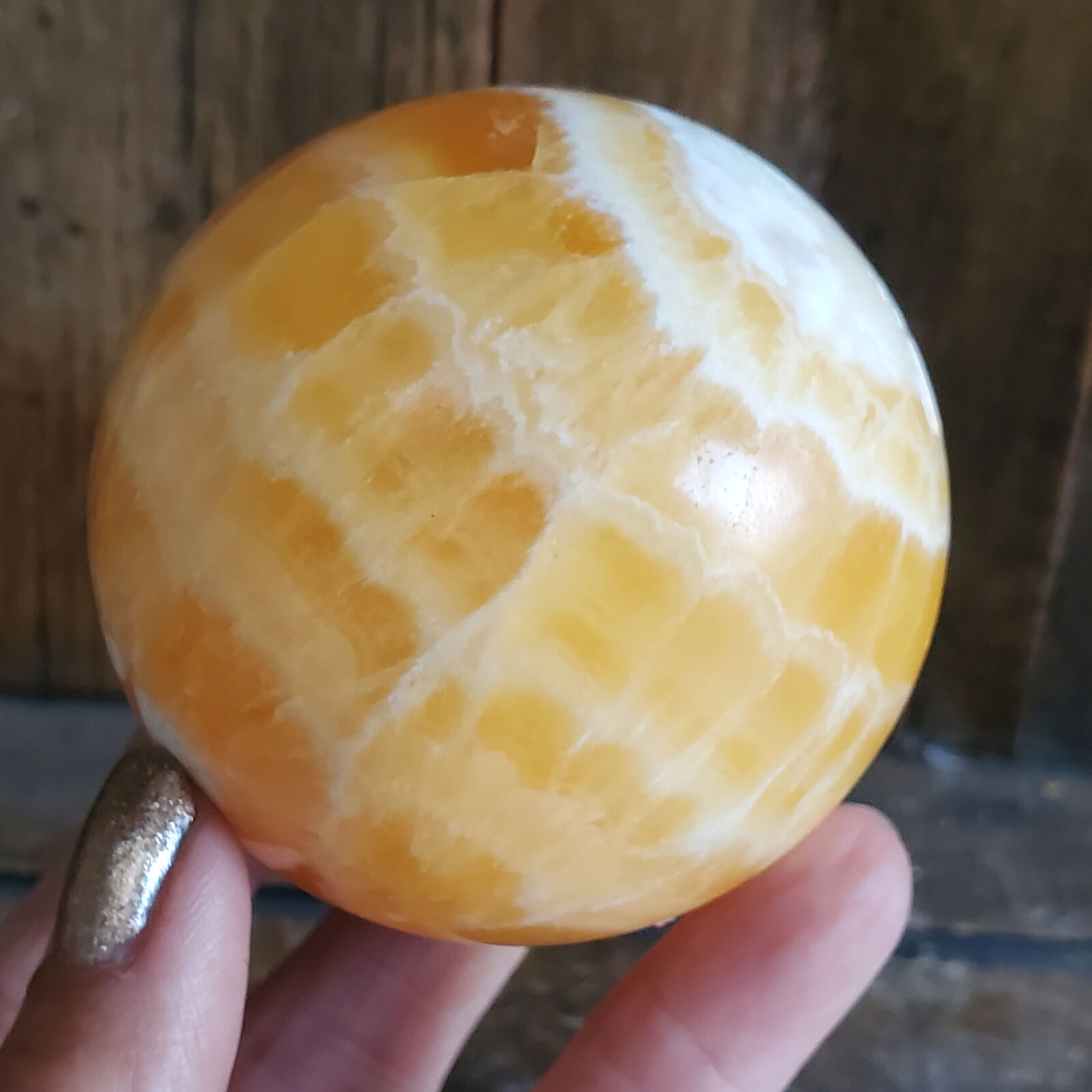Orange Banded Calcite Creamy Crystal Sphere 378 grams | 65 mm