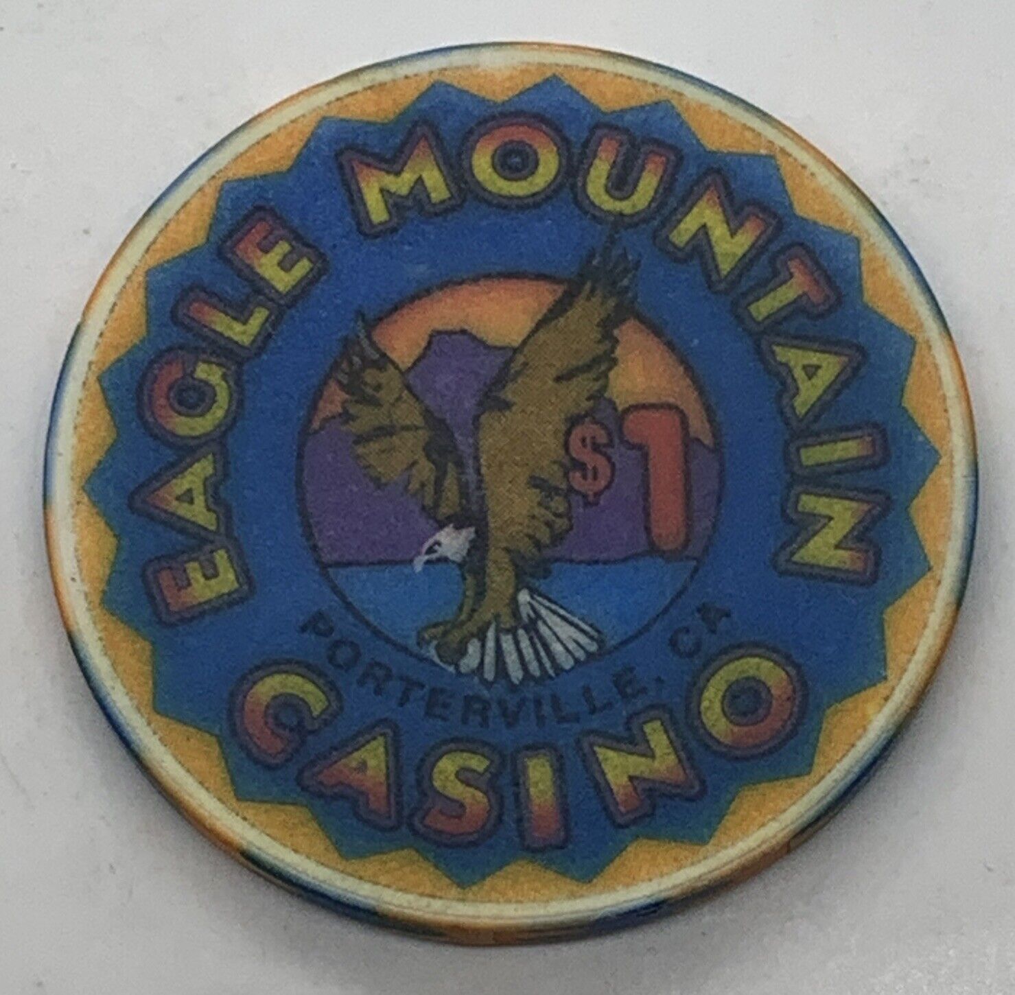 Eagle Mountain Casino $1 Chip Porterville California Ceramic 1990