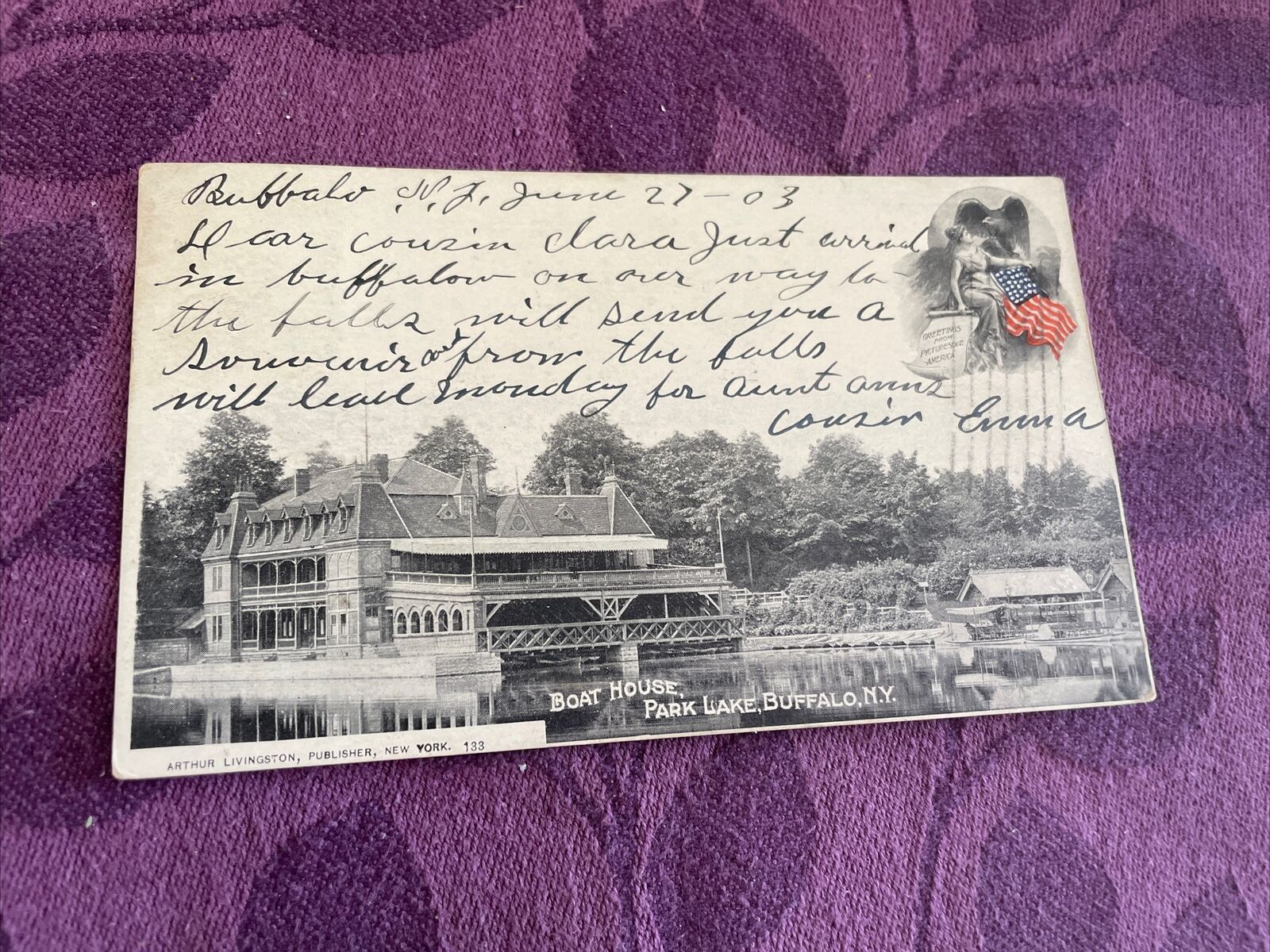 1903. Boat house Park Lake Buffalo NY UDB postcard