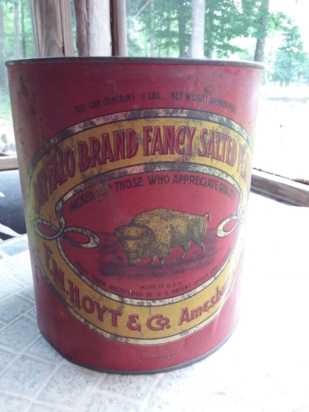 Antique Buffalo Brand 5 lb Peanut Butter Tin Mass. Litho TIN  EARLY 1900\'S 