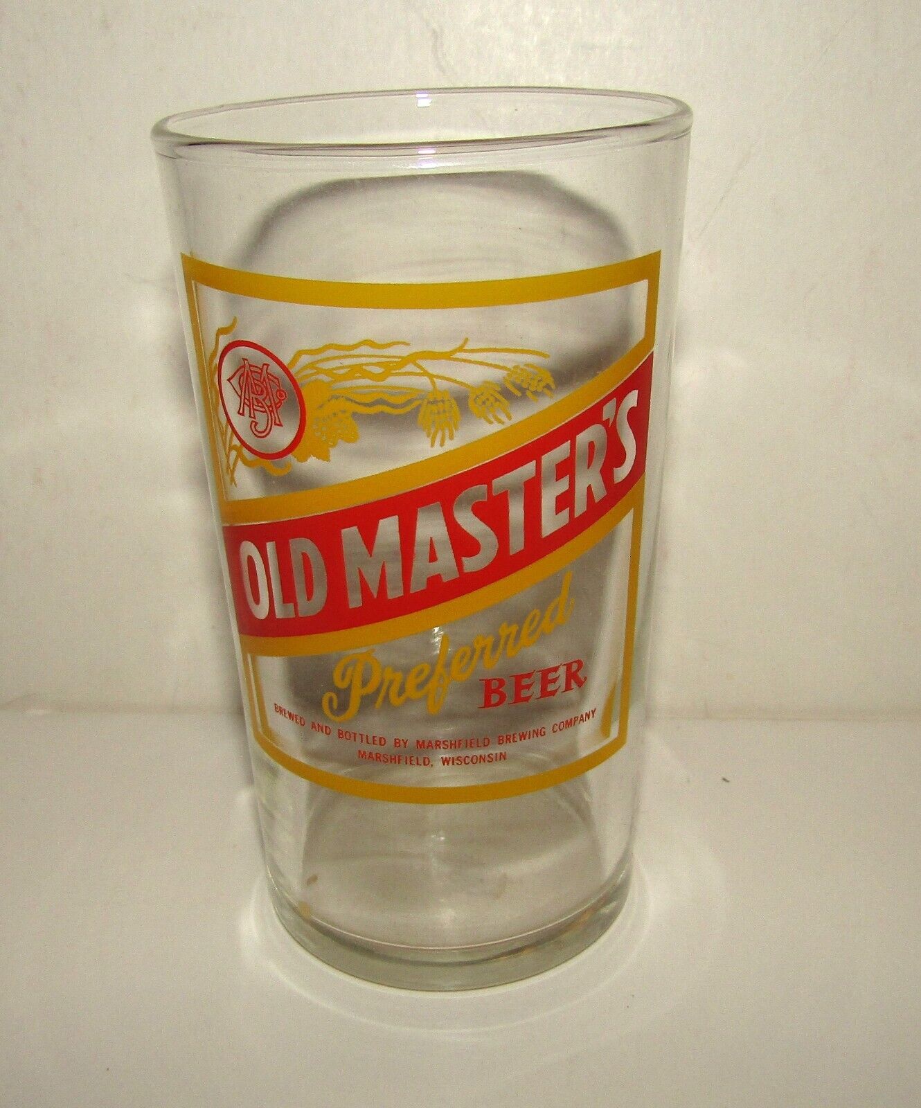 1940\'s OLD MASTER beer shell glass MARSHFIELD,  Wisconsin