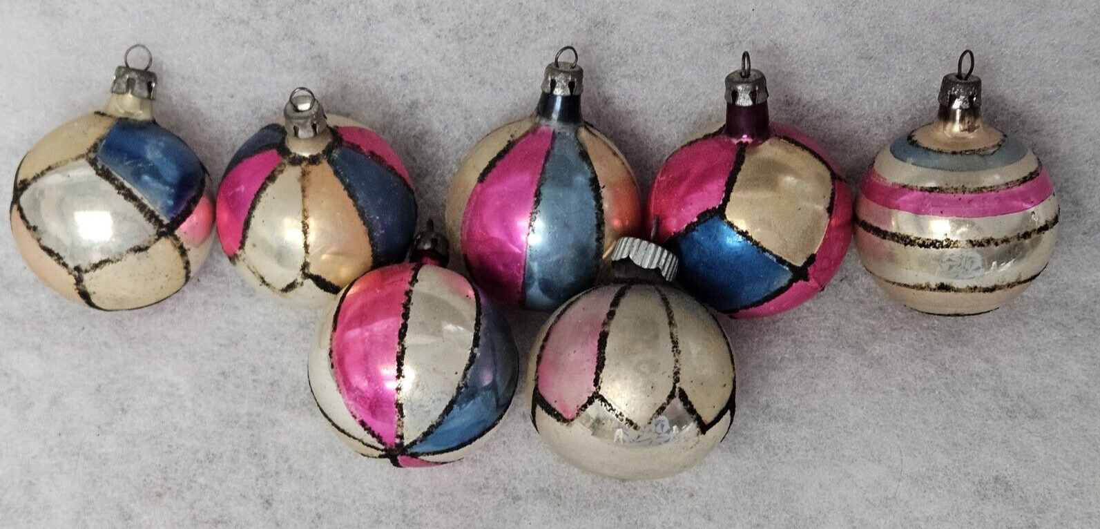Vintage Hand Painted Mercury Glass Colorful Christmas Tree Ornaments Poland 7