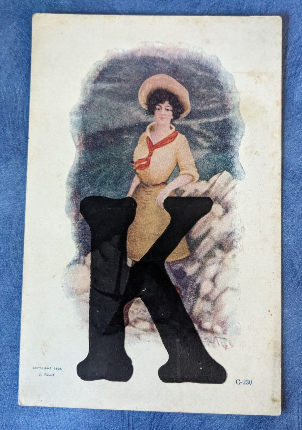 1905 Woman Mining the West Cowgirl w Pickaxe Artist HM Pollock Letter K Postcard