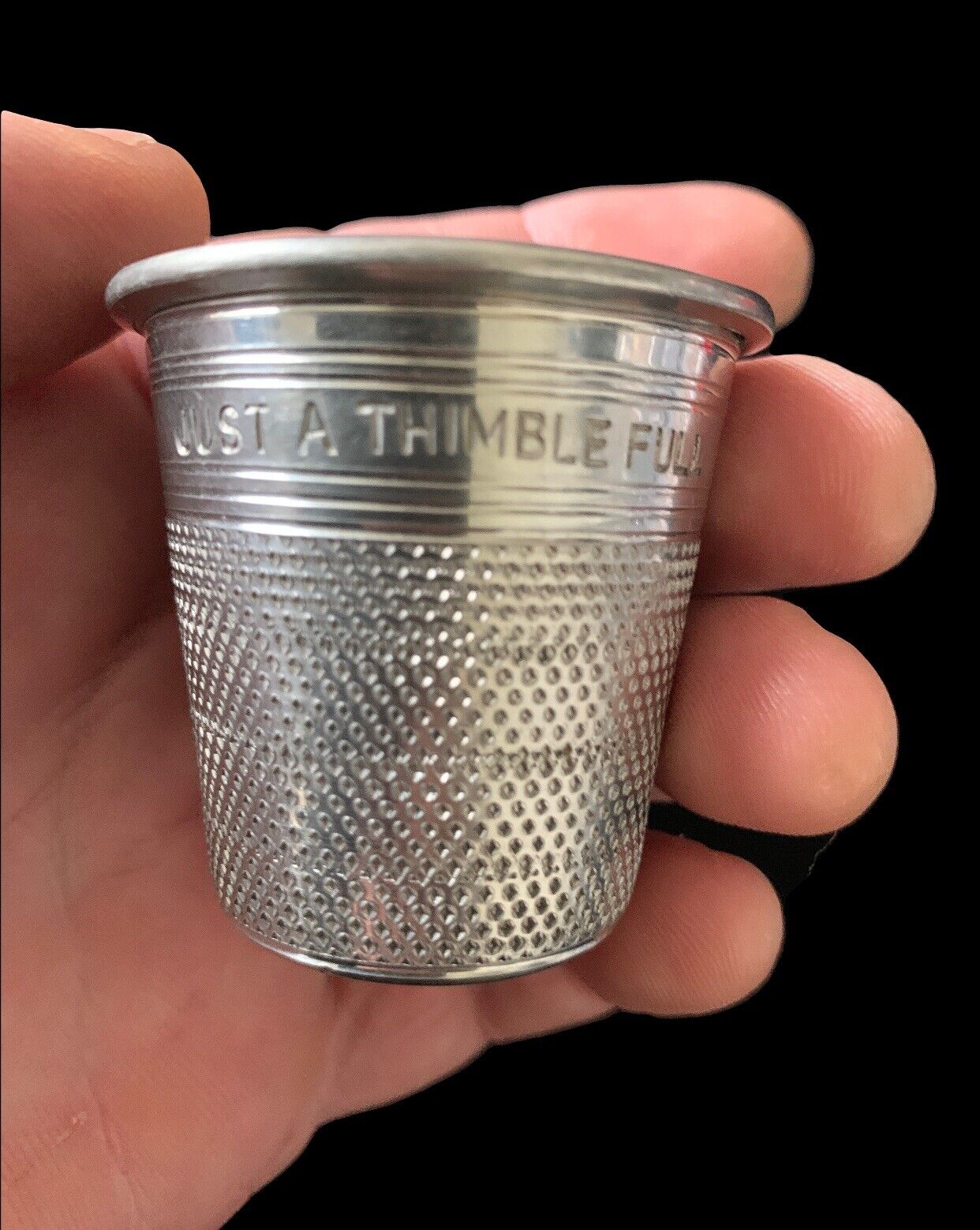Vintage Just A Thimble Full English Pewter Sheffield England Shot Glass