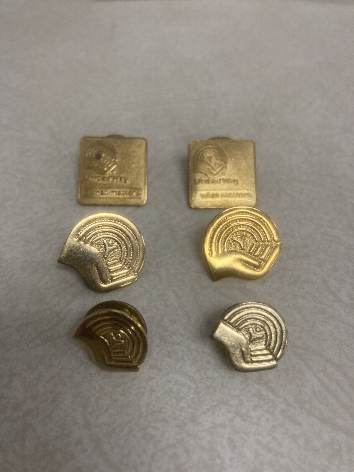 Set Of 6 - Gold Toned - United Way vintage Hat Lapel pins