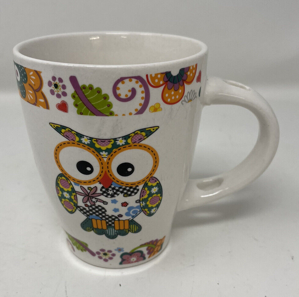 Trisa Patchwork Owl Coffee Mug Cup Without Spoon Ceramic 8 oz