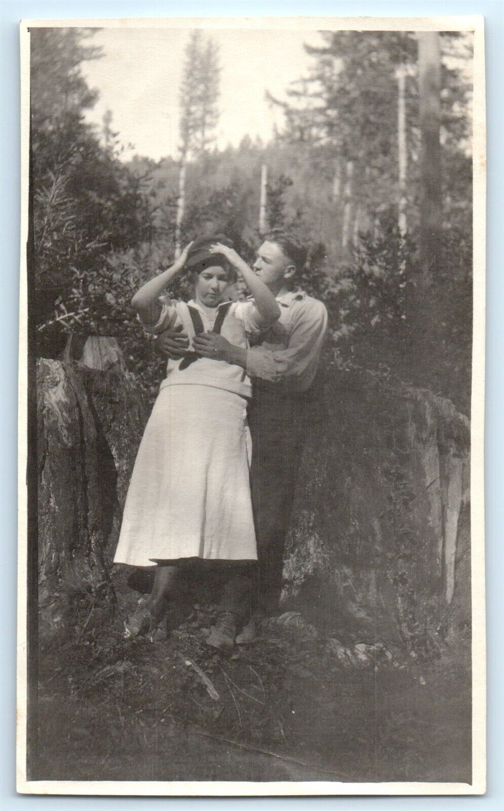 1930's Risque Heavy Petting Thyra & Bob in Bushes Getting Handsy VTG Photo QQ