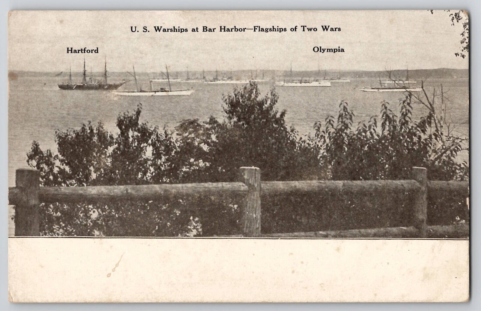 US Navy Warships Bar Harbor ME Maine Flagships Two Wars Postcard early 1900\'s