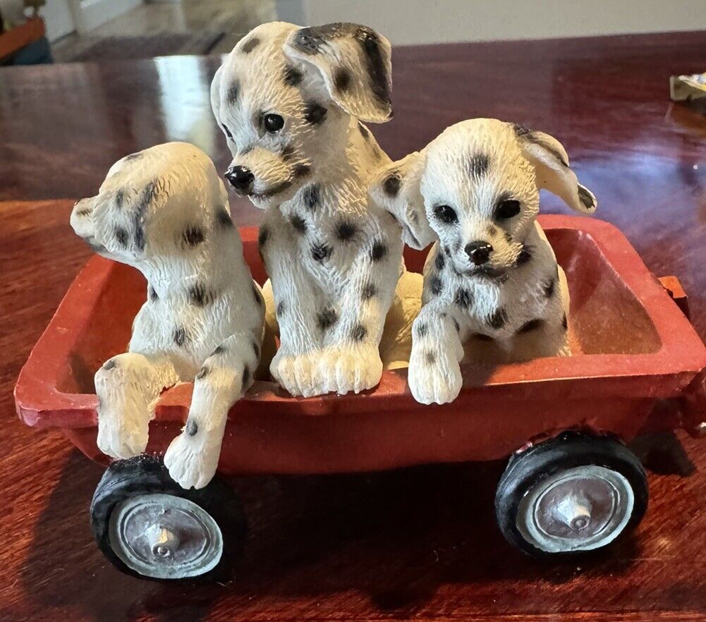 Adorable Dalmatian Puppies Sitting In A Little Red Wagon 3” Tall