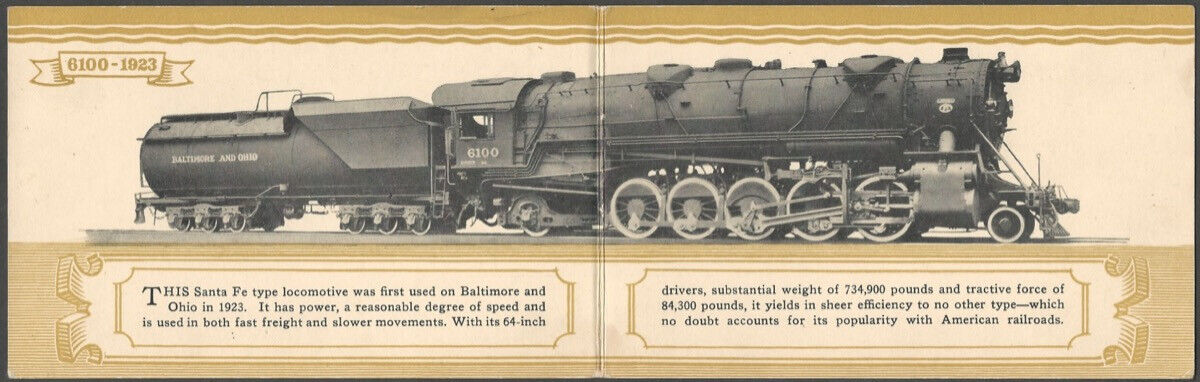 Baltimore & Ohio 1923 Santa Fe Steam Locomotive Railroad Train Folding Postcard
