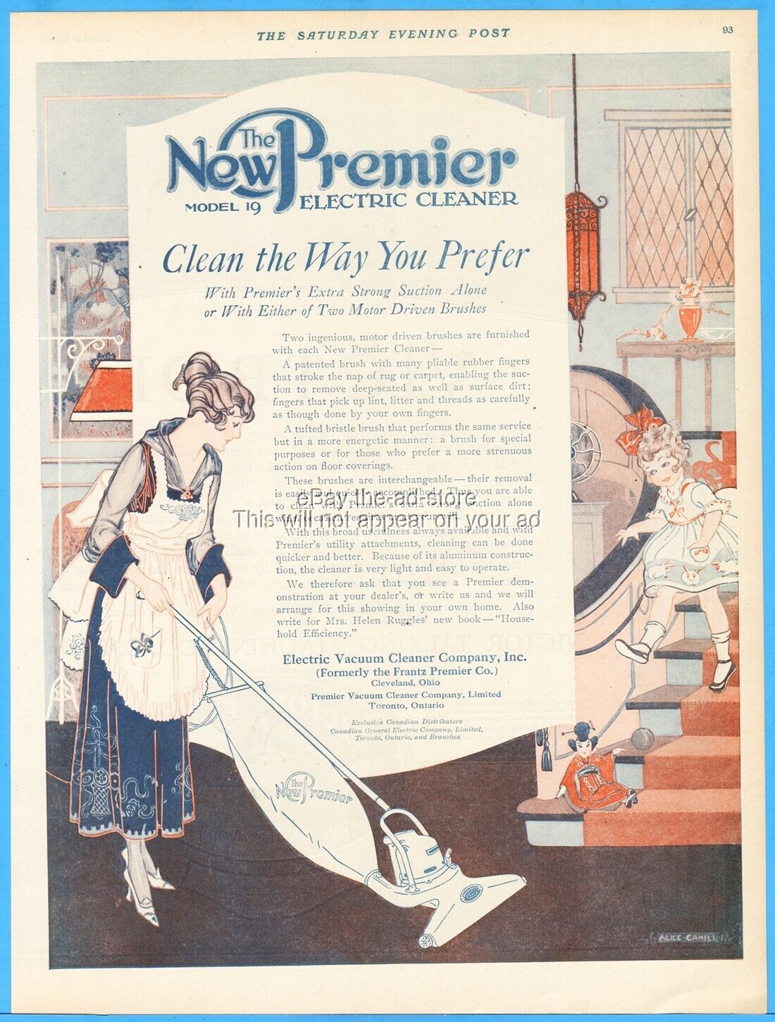 1919 Premier Vacuum Cleaner Model 19 Antique Print Ad Cleveland Ohio Sweeper