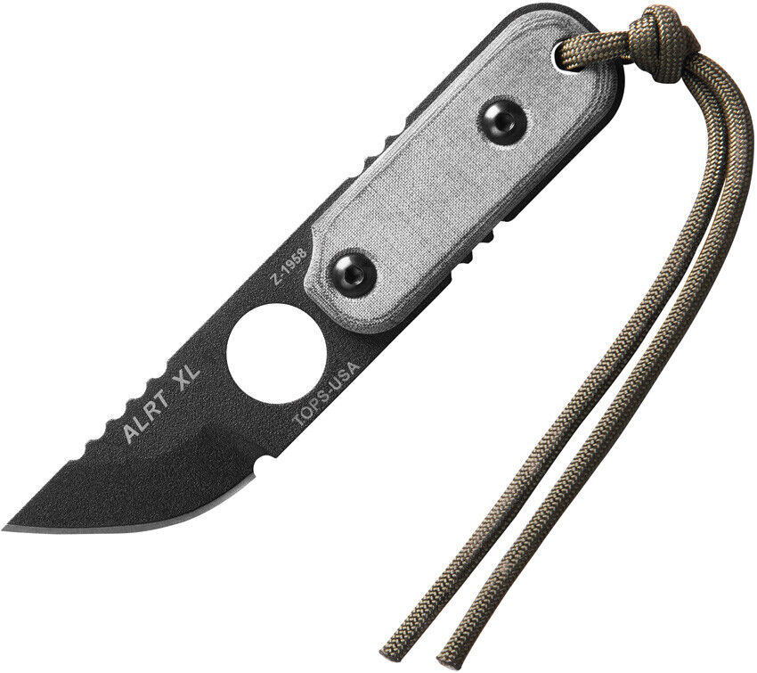 TOPS ALRT-Anywhere Last Resort Tool Fixed Blade Black Micarta Handle Knife XL05
