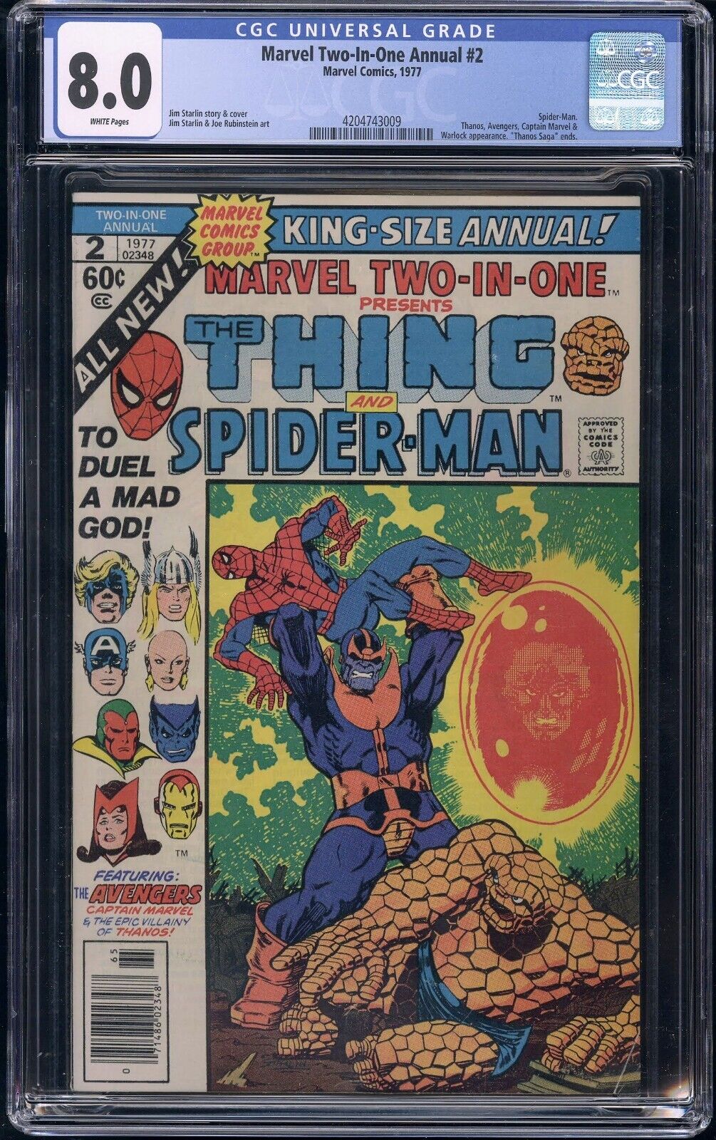 Marvel Two-In-One Annual #2 CGC 8.0 VF W Thanos|Spider-man|Warlock 1977 KEY