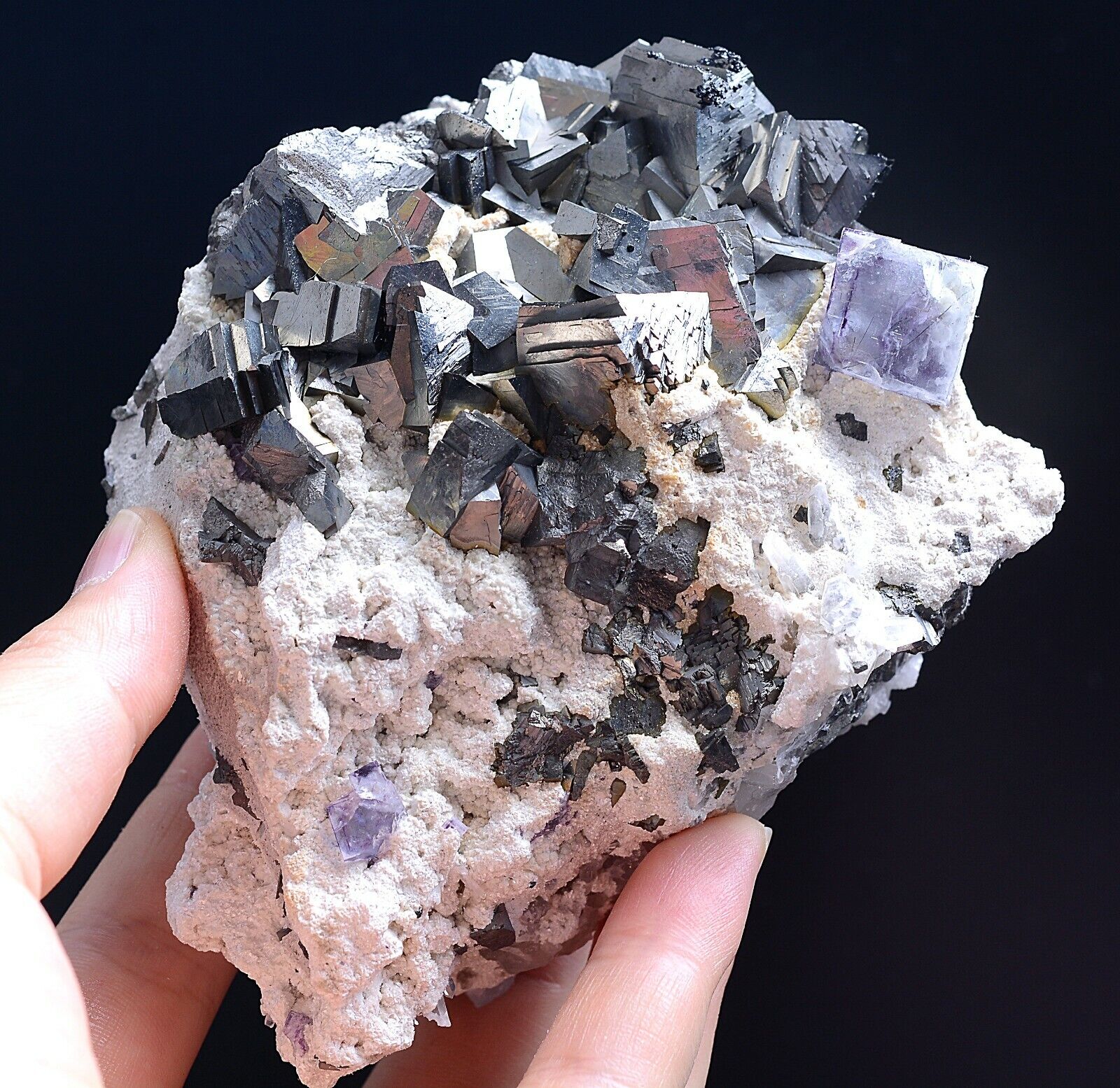 665g Natural Arsenopyrite & Purple Fluorite Mineral Specimen /Yaogangxian China
