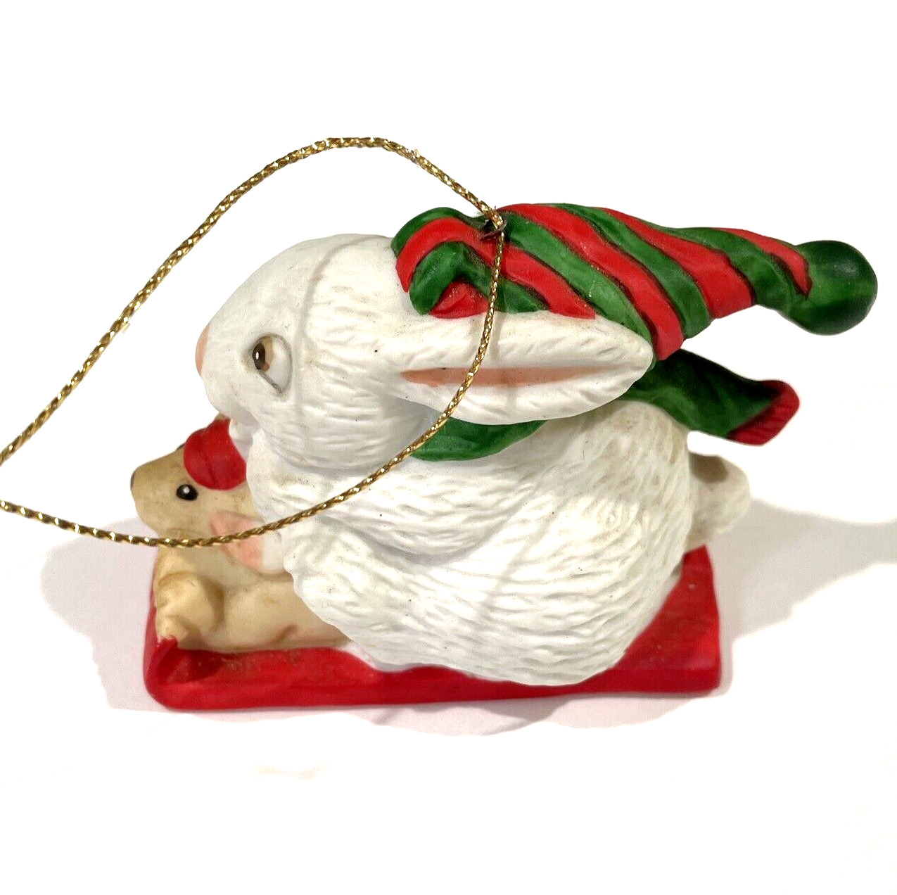VTG 1989 Current Inc Bunny Rabbit Mouse Sled Collectible Christmas Ornament Xmas