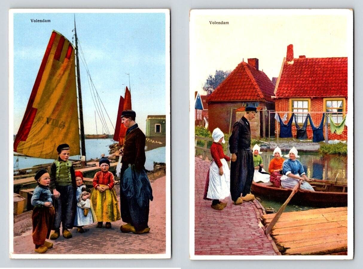 2 CPA Volendam Netherlands, Holland Dutch Man, Children Postcards