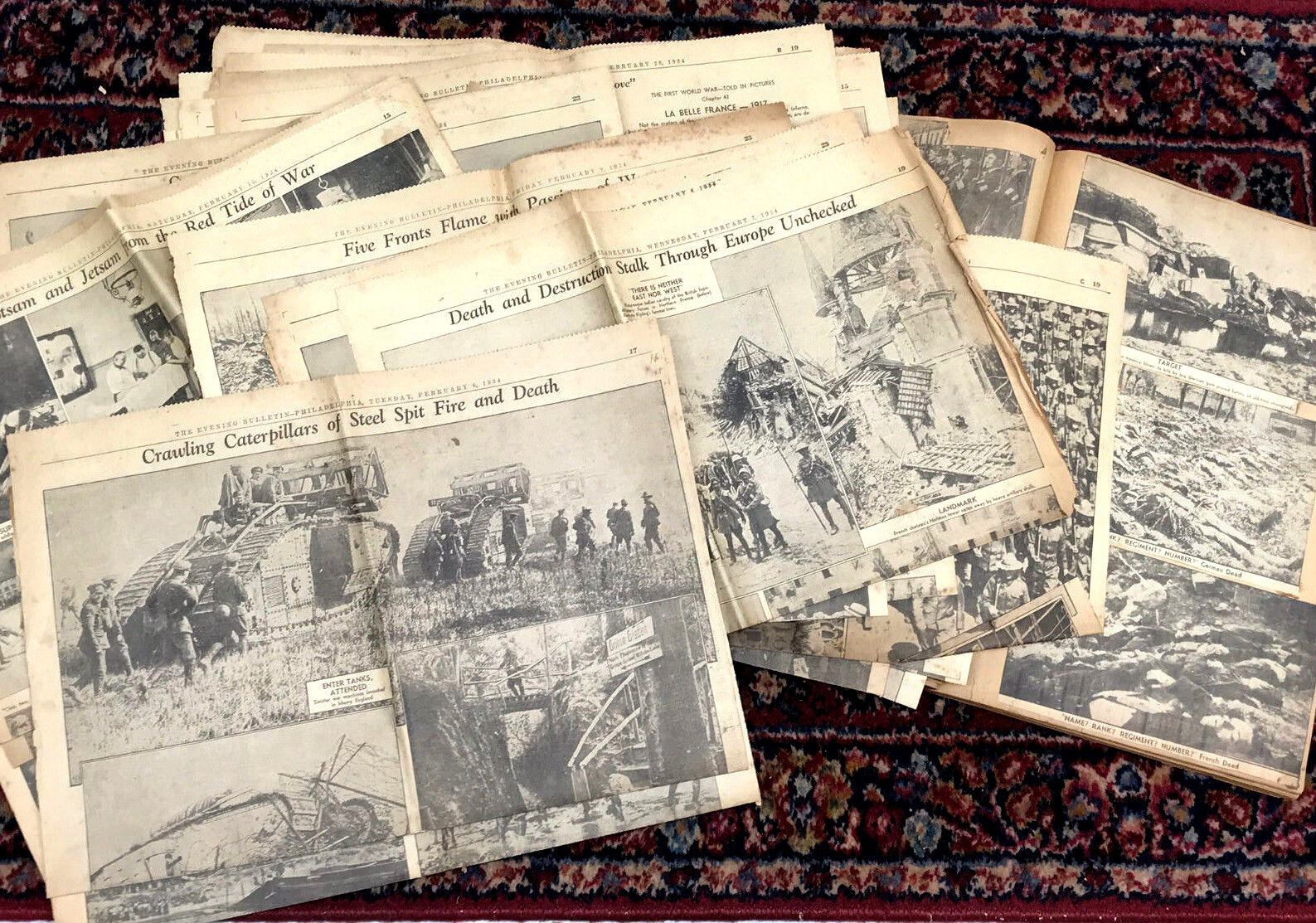 WORLD WAR I PHOTO SPREAD - AMAZING Orig.1934 20th-Anniv Newspaper Series WWI WW1