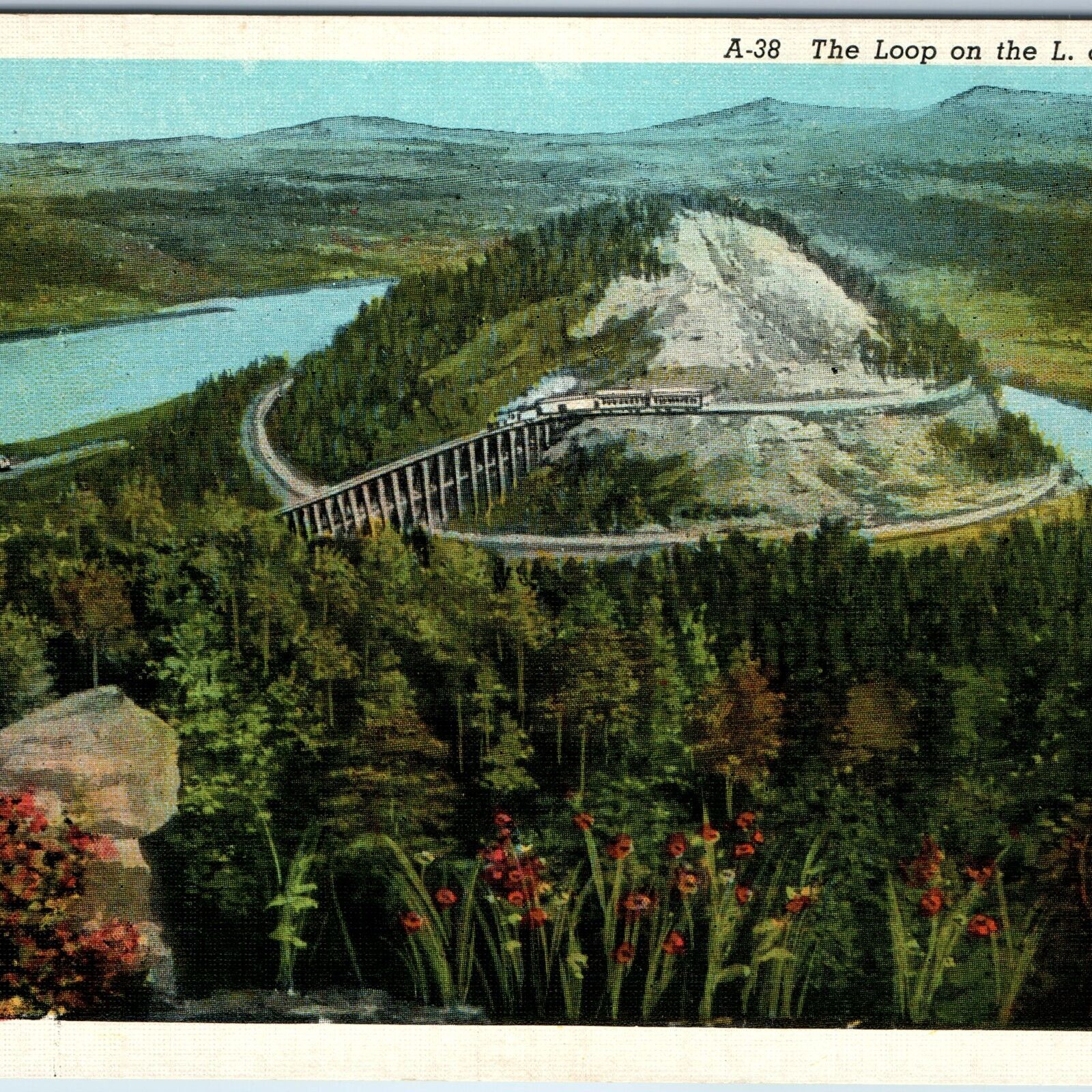 c1930s Loop on the L&N Railroad Birds Eye Teich Asheville Postcard Co Linen A215