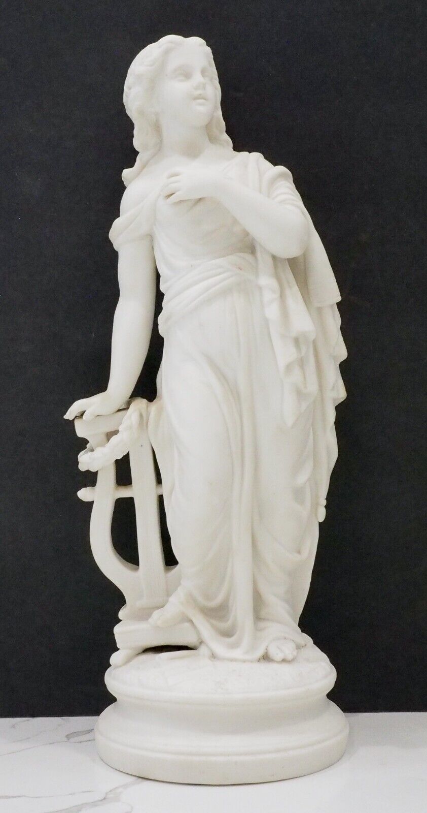 Antique white bisque female statue, Victorian PARAIN PORCELAIN CHALKWARE Statue