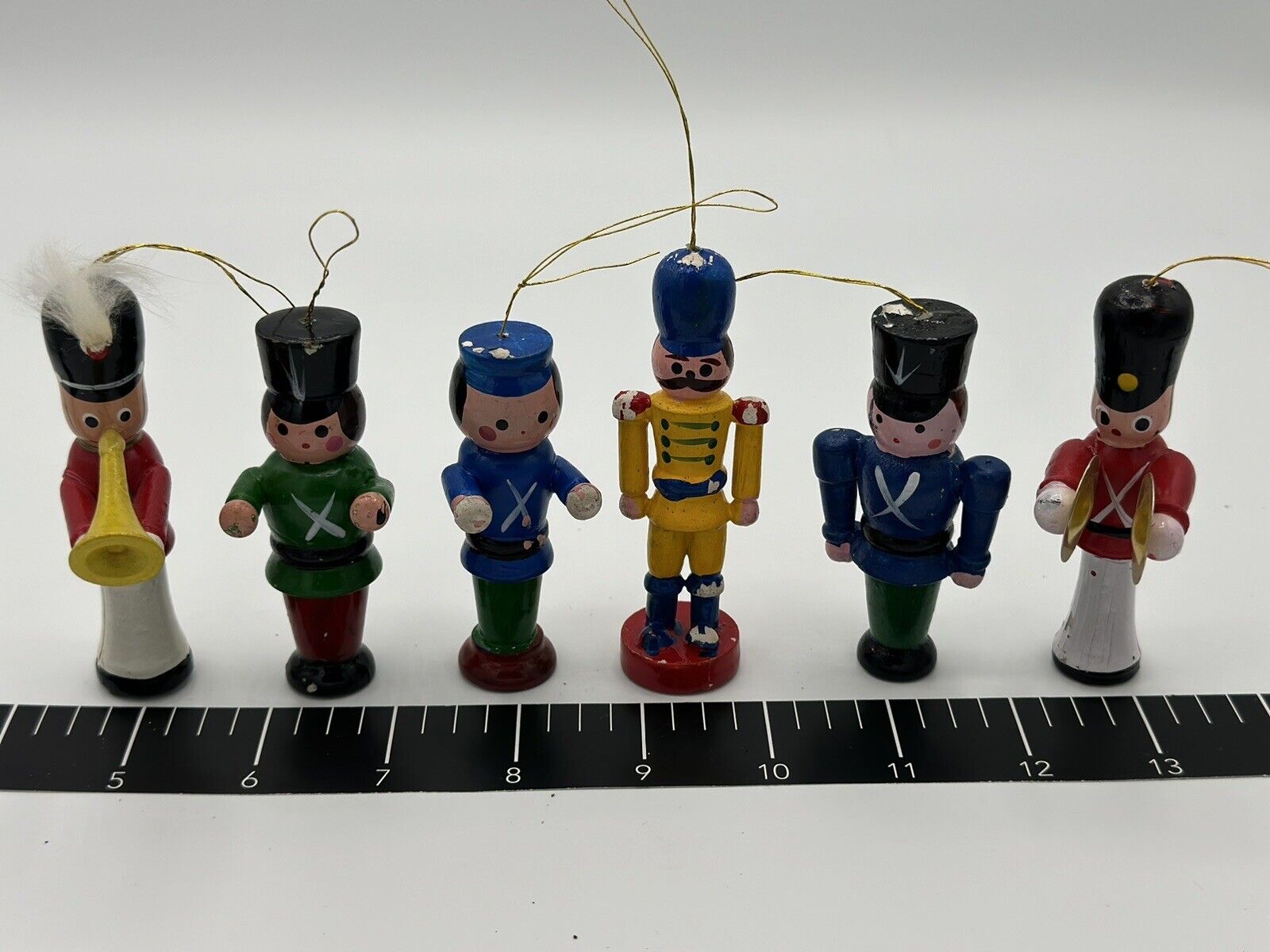 Vintage Christmas Ornaments Hand-Painted Wood Toy Soldiers Lot of 6 