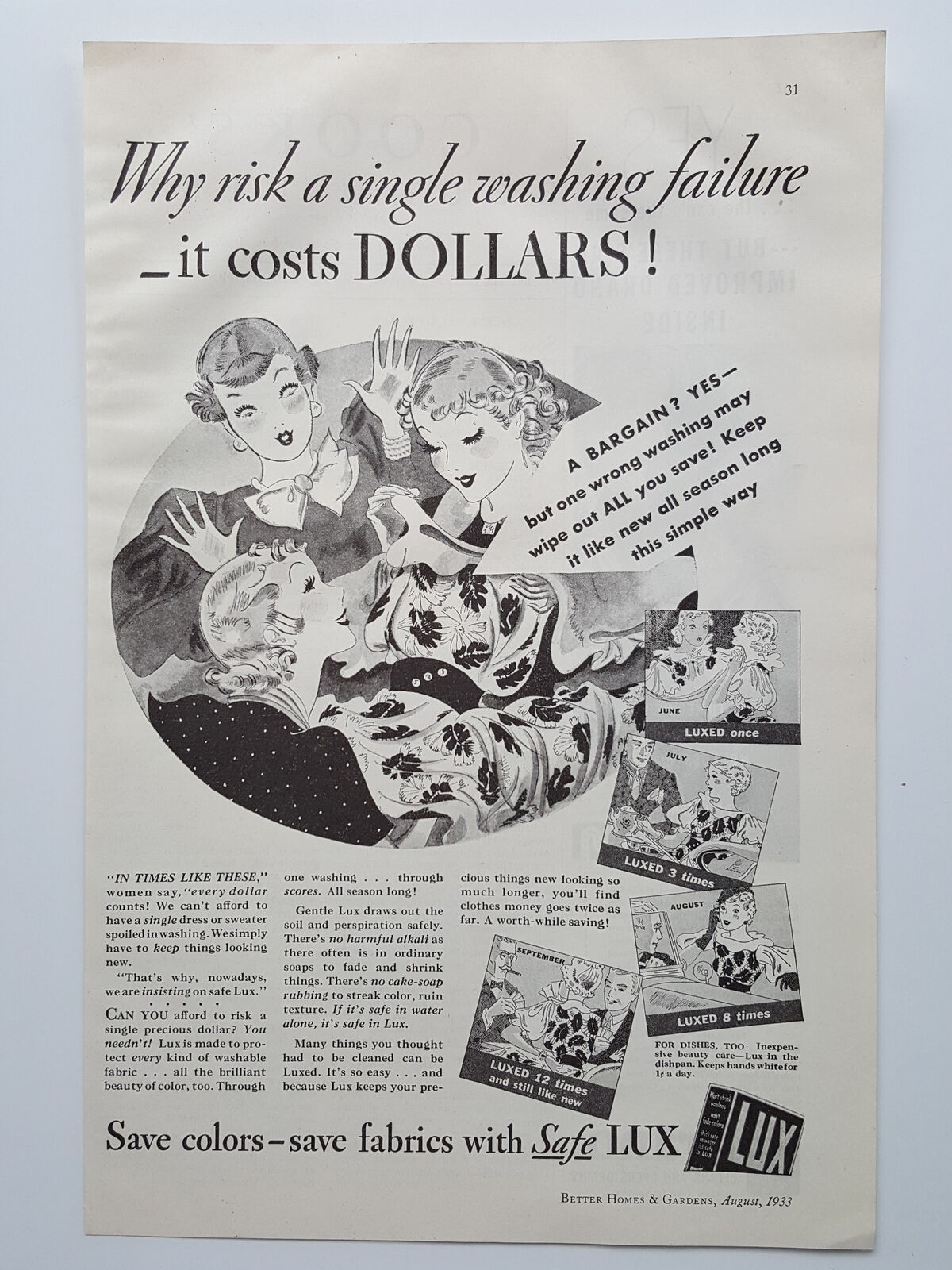 1933 Lux Laundry Detergent Color Saving Womens Gossip Vintage Magazine Print Ad
