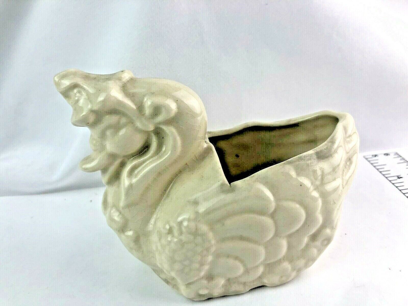 Vintage Pottery Mother Goose Swan Bonnet? Old Planter White w/crazing