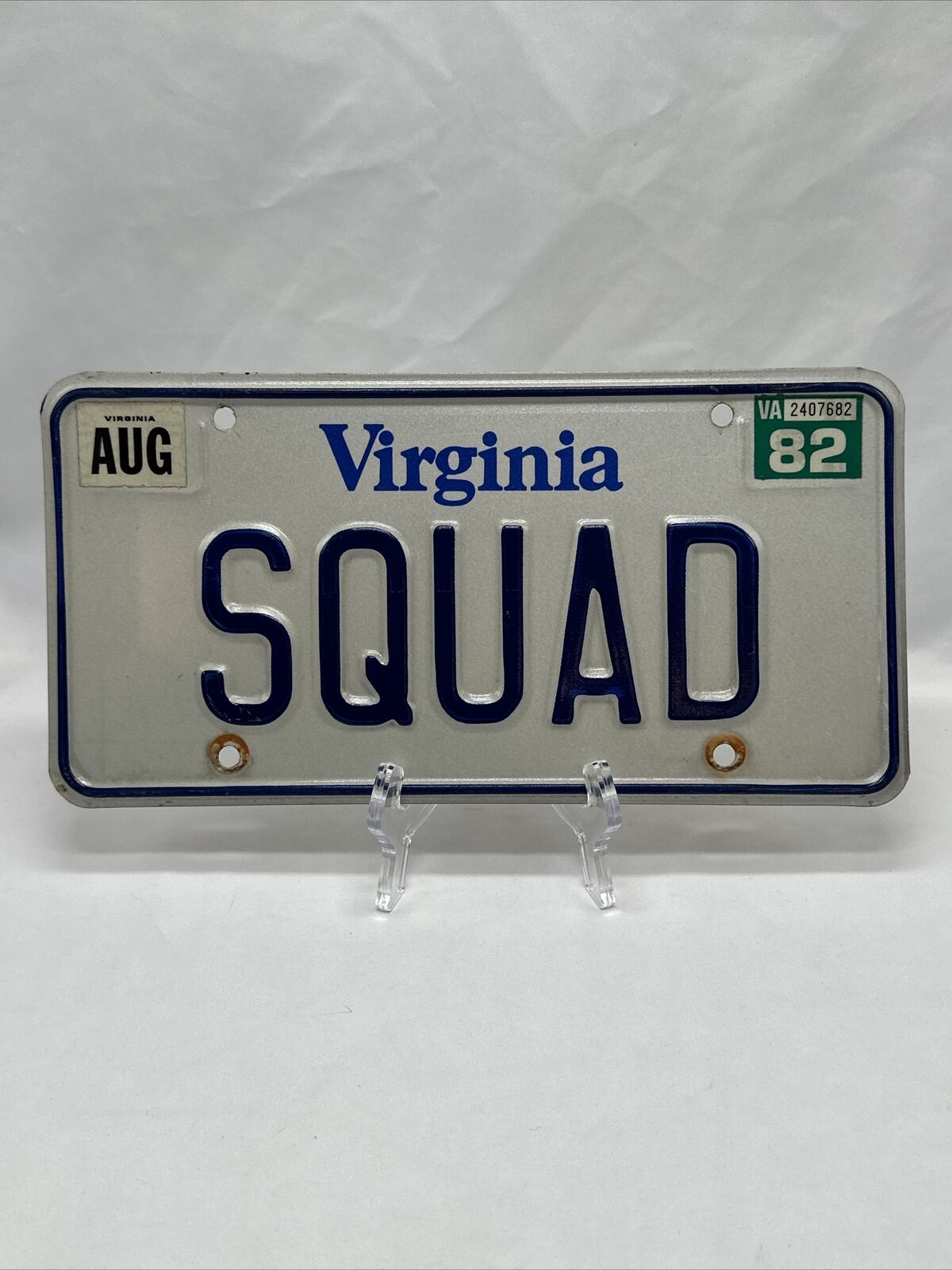 Expired Virginia “SQUAD” Personalized Vanity License Plate 1980s