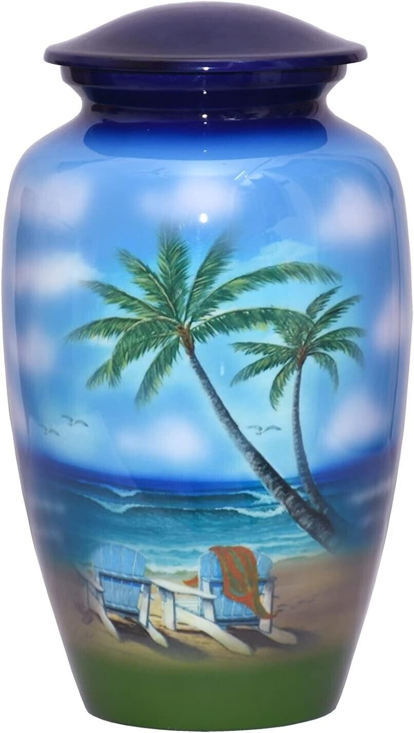 Cremation Funeral Urn Painted Cloud Large Burial Ashes Adult Size withVelvet Bag