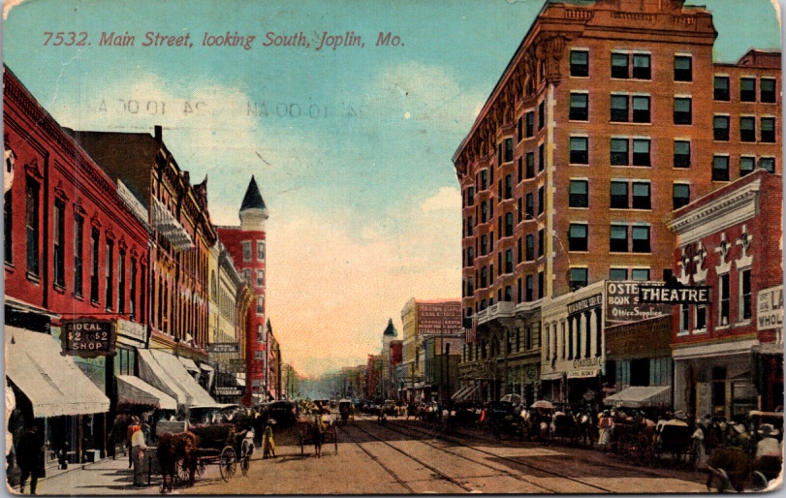 Postcard Main Street, Looking South in Joplin, Missouri
