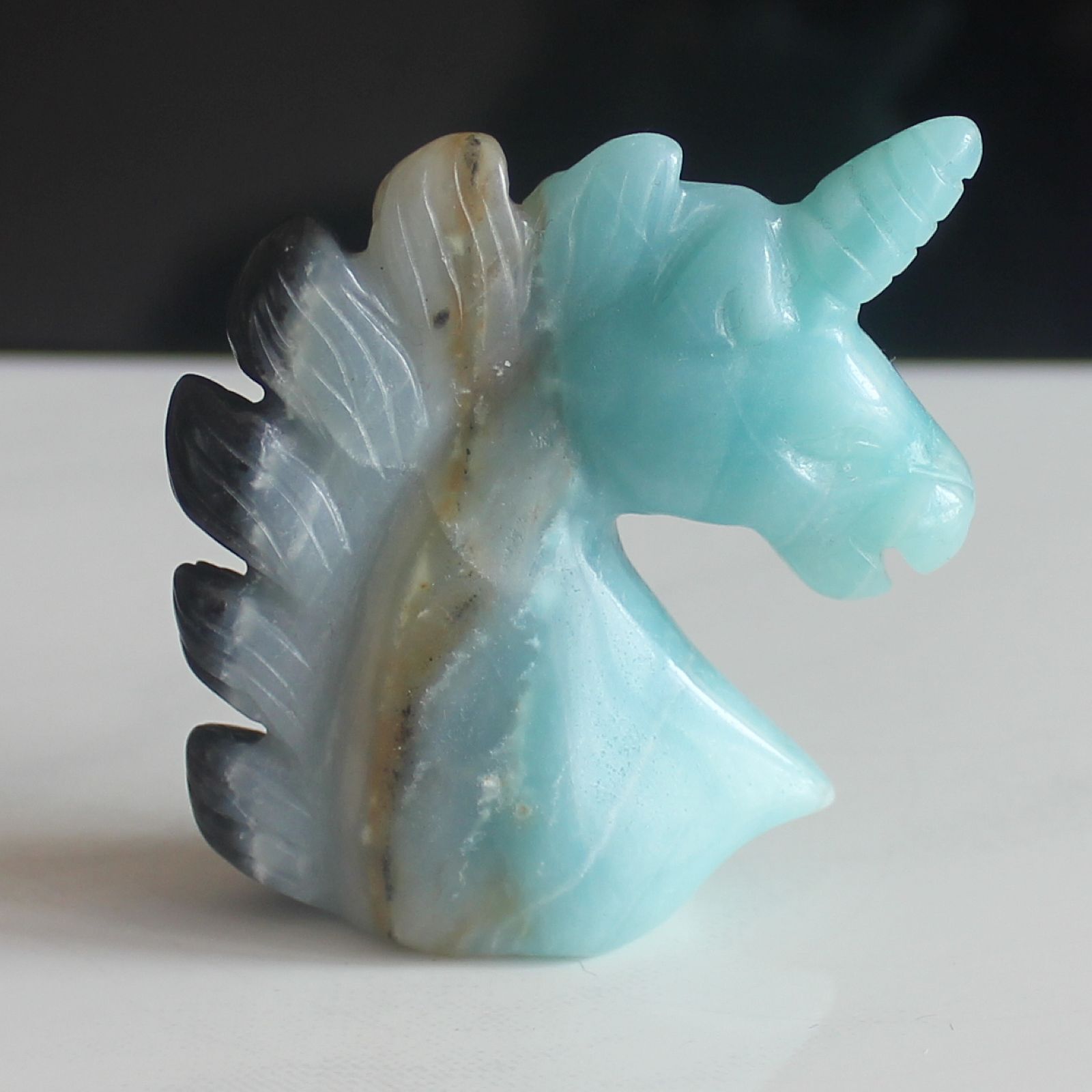 Hand carved gemstone crystal multi-color amazonite unicorn figurine animal decor