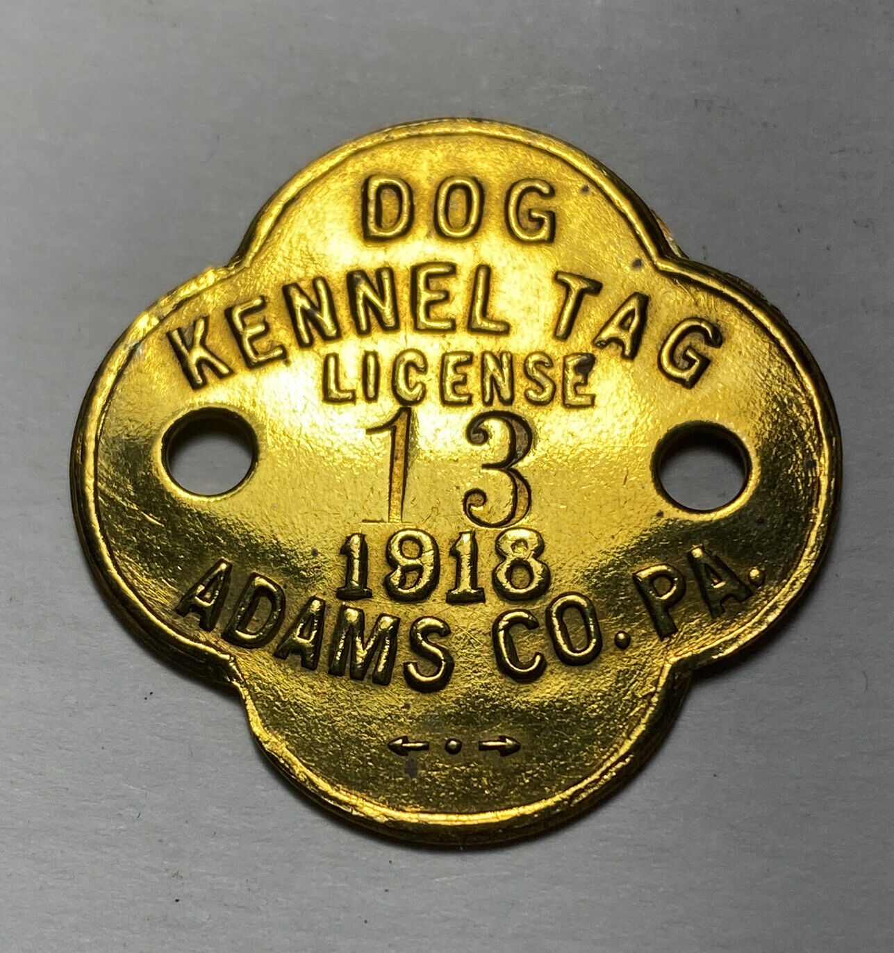Original 1918 PENNSYLVANIA Adams County Dog Kennel Tag License 